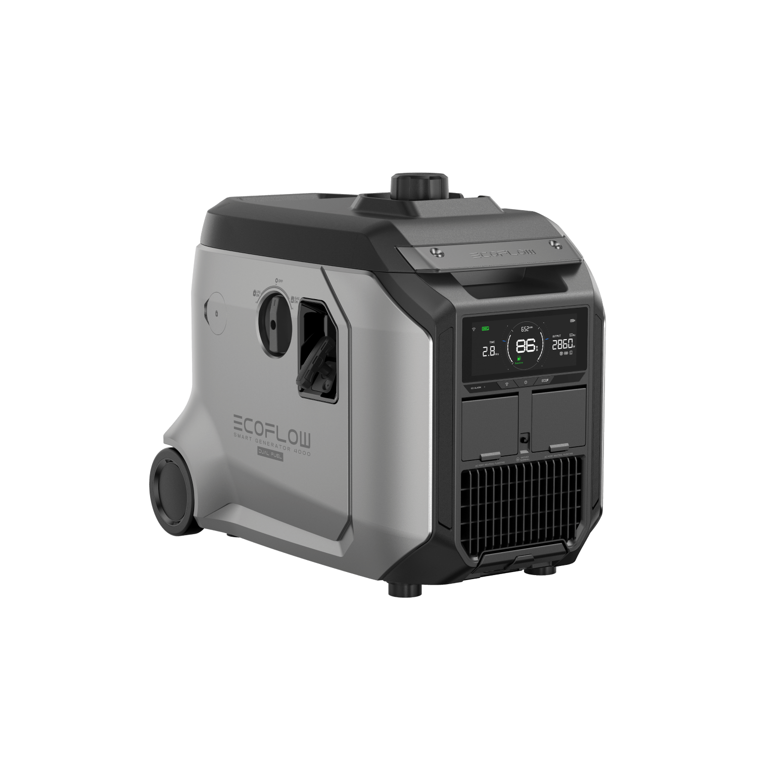 Green Vista Living EcoFlow Smart Generator 4000 dual fuel generator with digital display and portable design.