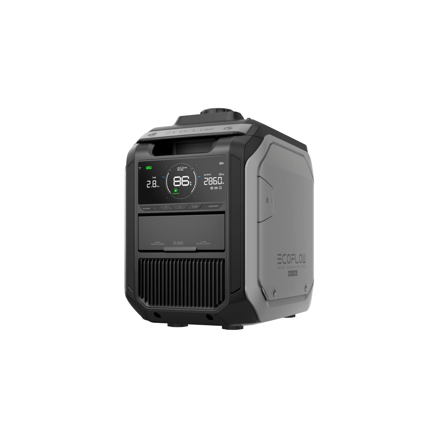 Green Vista Living EcoFlow Smart Generator 3000 Dual Fuel, portable generator with multiple outlets and compact design.