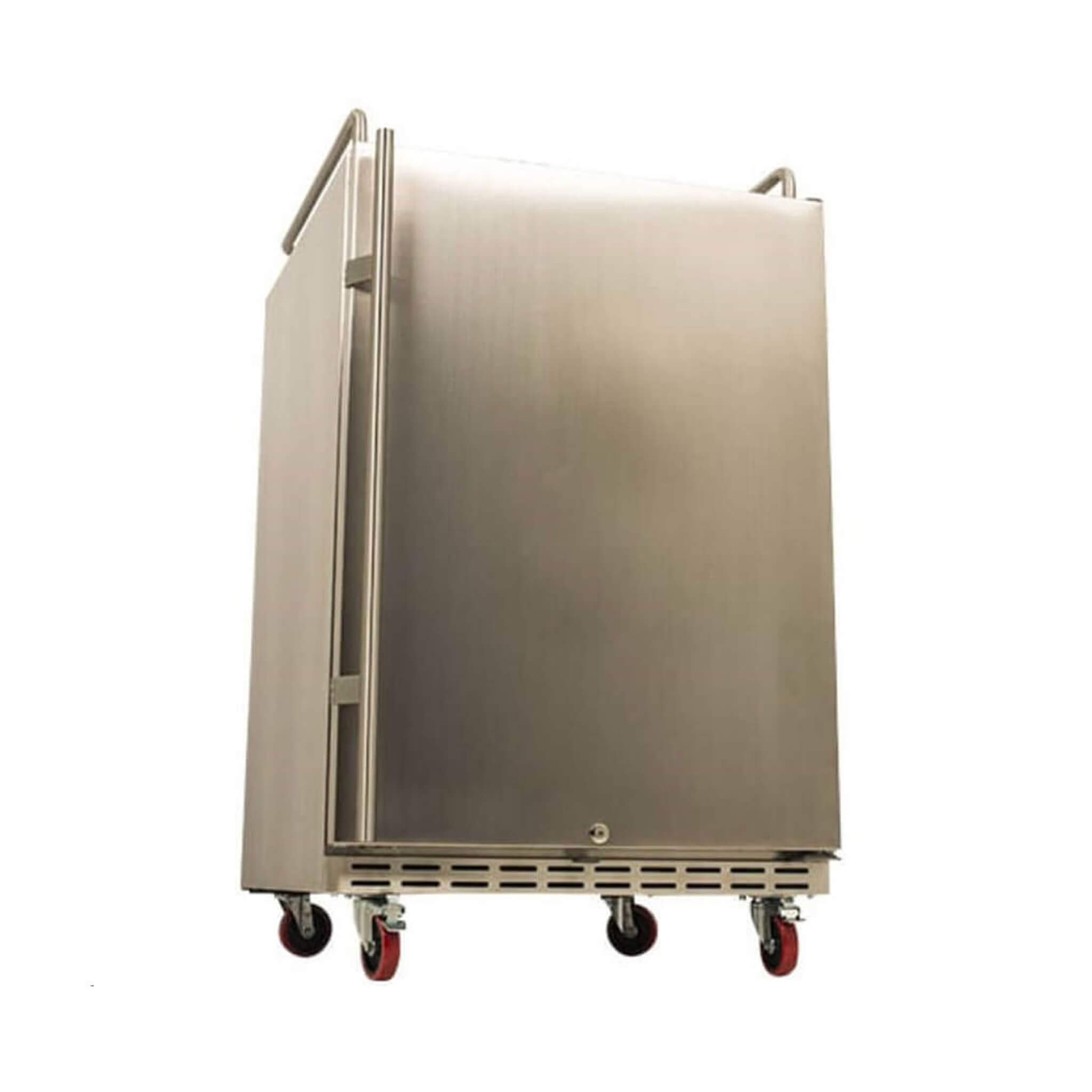 Edgestar 24-Inch outdoor kegerator conversion refrigerator showcasing forced air refrigeration from a below view.