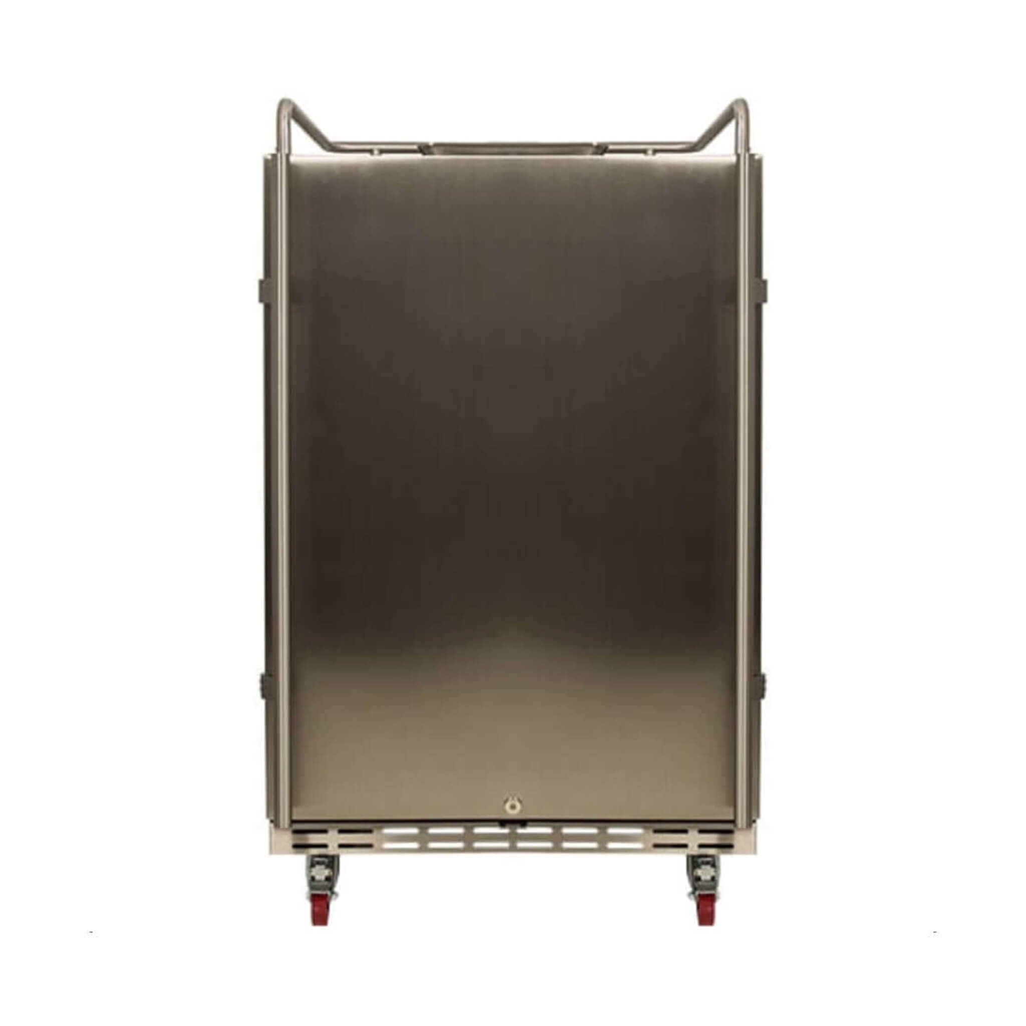 Edgestar 24-Inch outdoor kegerator conversion refrigerator with forced air refrigeration, front view showcasing sleek design.