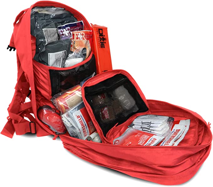 Deluxe Tactical Medical Kit by MediTac Kits featuring a CAT Tourniquet and essential bleeding control supplies in a first responder bag.