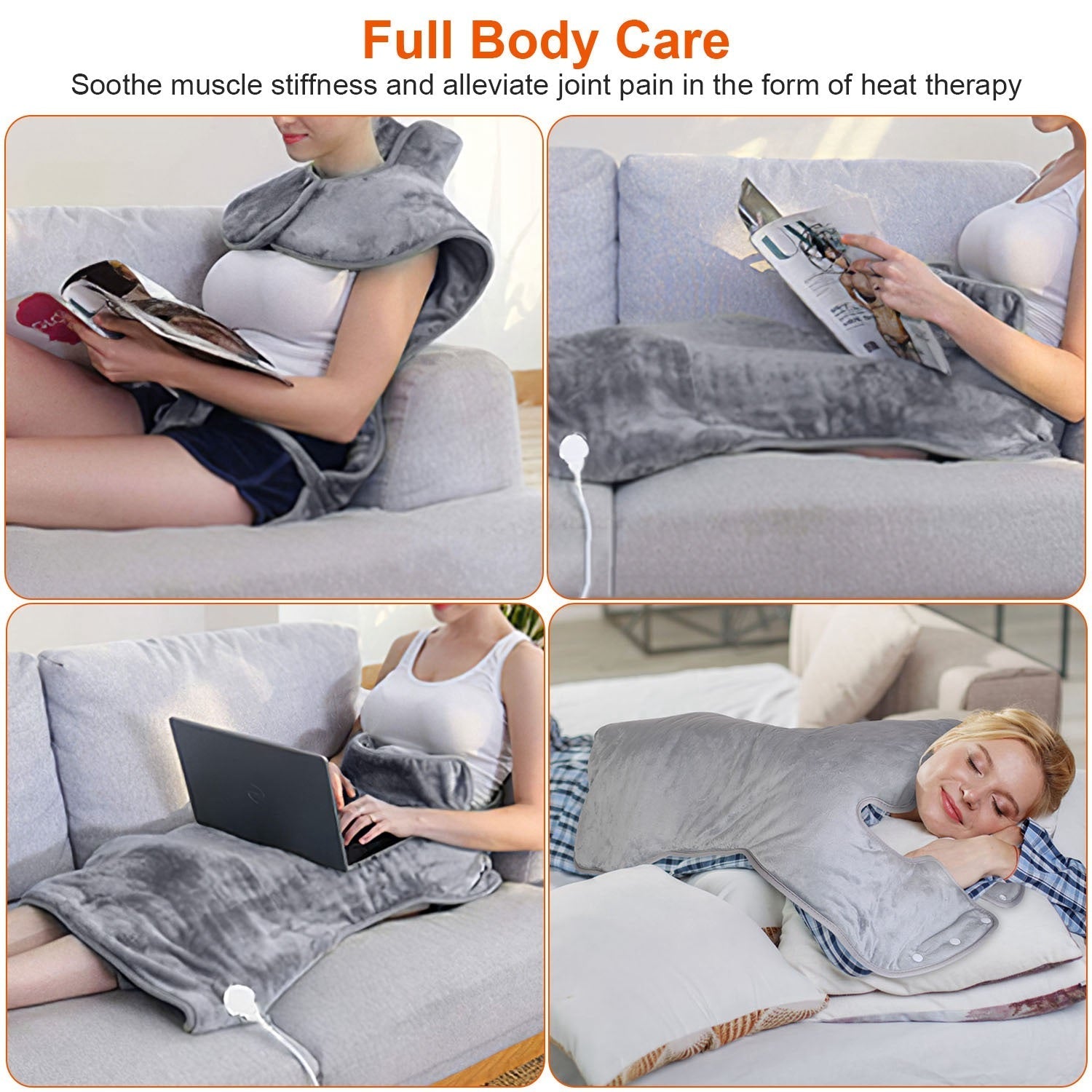 36.6x22in Electric Heating Wrap for Neck Shoulder Fast Heating Pad Mat Heated Neck Wrap for Back Pain Relief with 6 Temperature Settings 4 Timer Modes - OVERLANDERS Outfitter