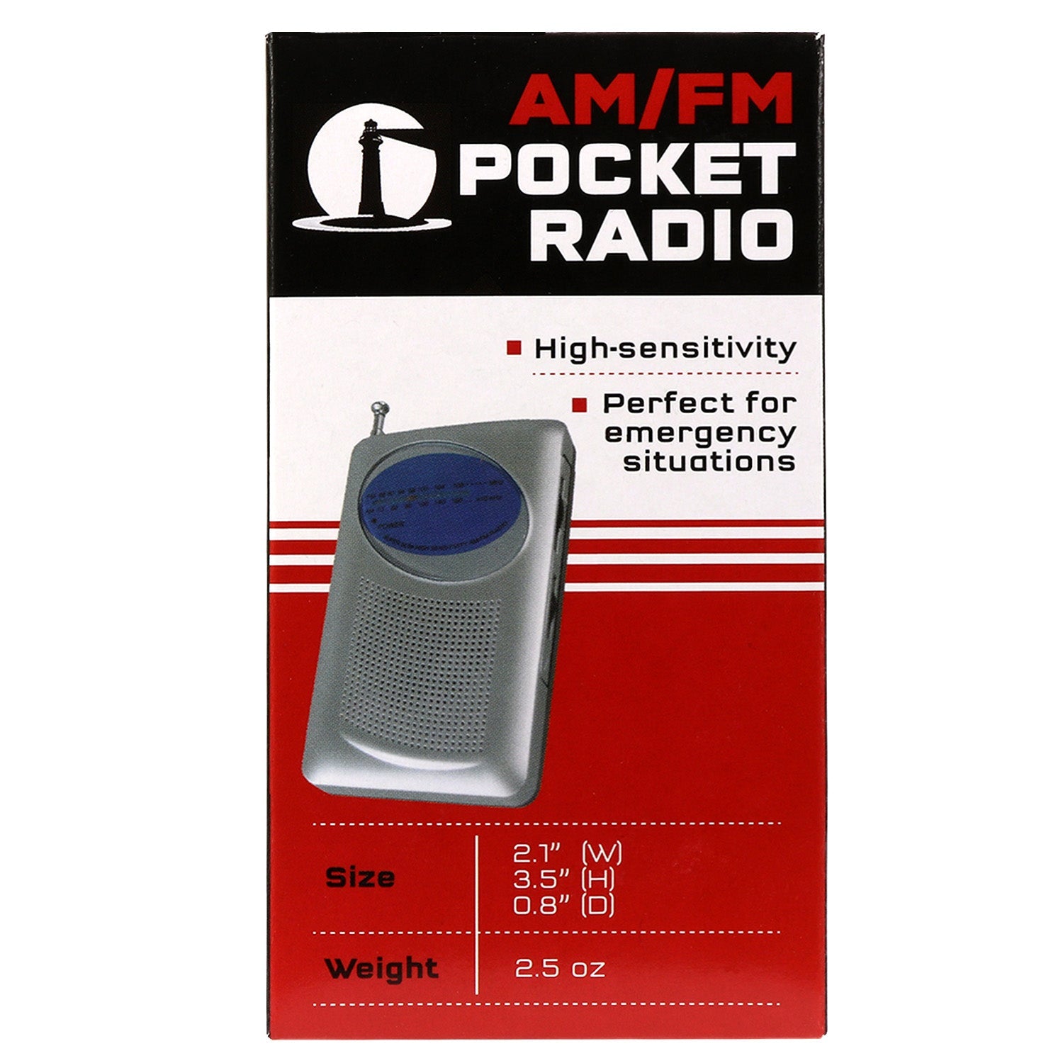 Portable AM/FM handheld emergency radio by Quake Kits, compact survival radio with battery power for communication during emergencies.