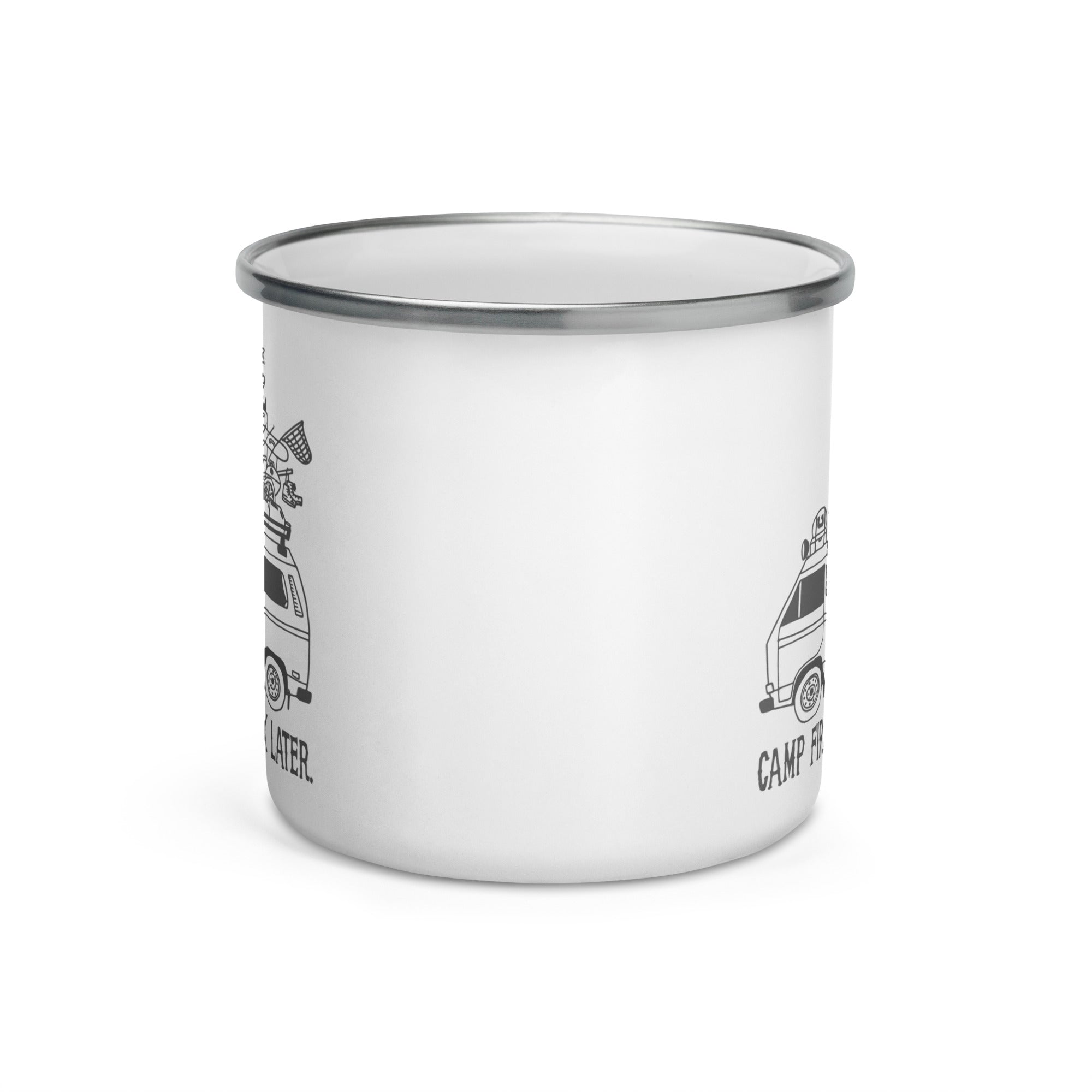 "Camp First, Work Later" Vanagon Enamel Mug - OVERLANDERS Outfitter
