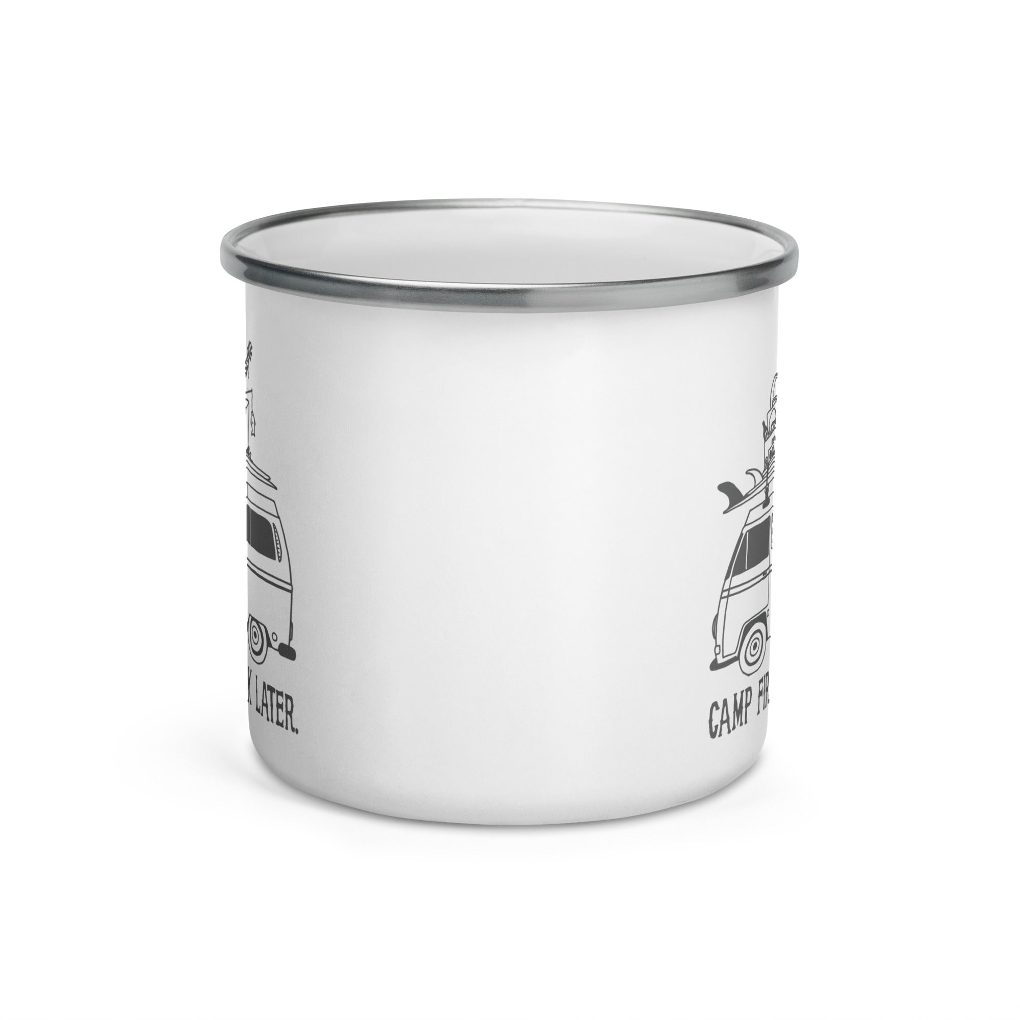 "Camp First, Work Later" Bus Enamel Mug - OVERLANDERS Outfitter