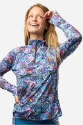 FisheWear Enchanted Grayling 1/4 Zip Sunshirt in gray with a stand collar, designed for sun protection and outdoor activities.