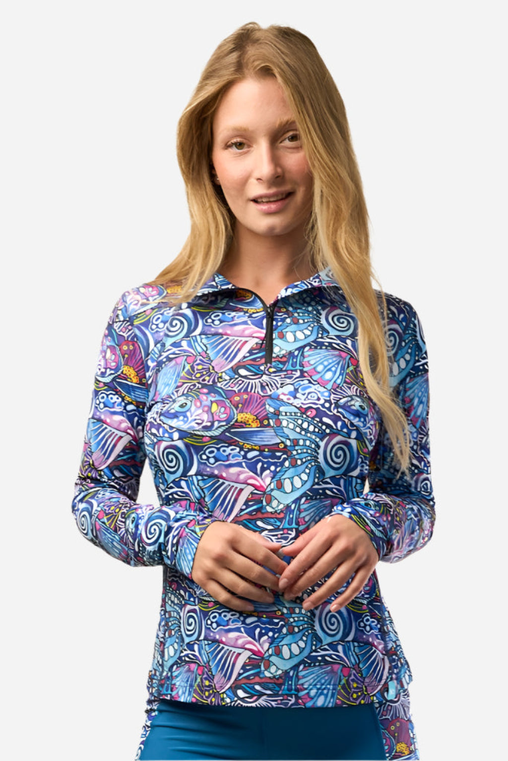 FisheWear Enchanted Grayling 1/4 Zip Sunshirt in gray for sun protection, featuring a lightweight, breathable fabric and subtle pattern.