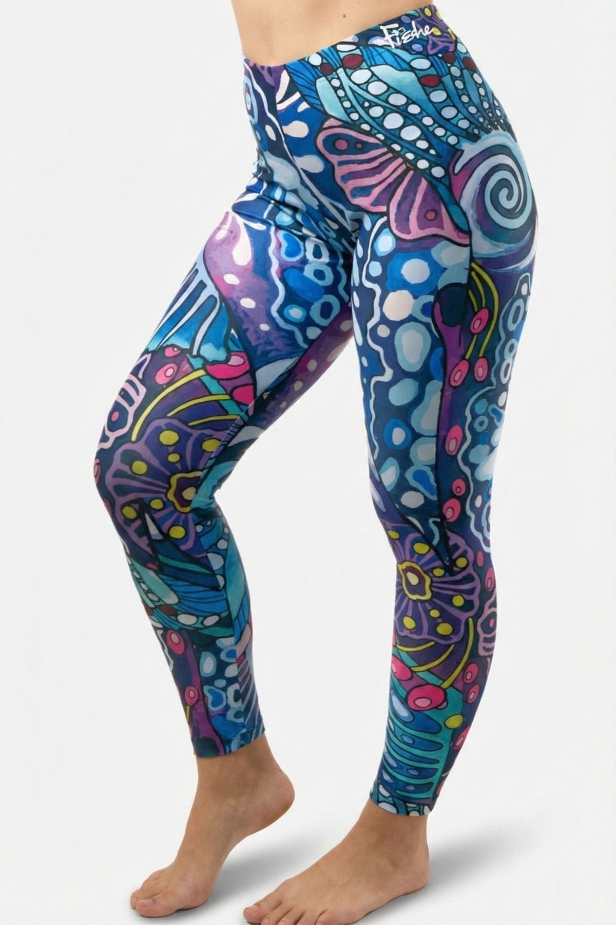 FisheWear Enchanted Grayling Signature Leggings in gray with a subtle fish scale pattern, full-length and stretchy for comfort.