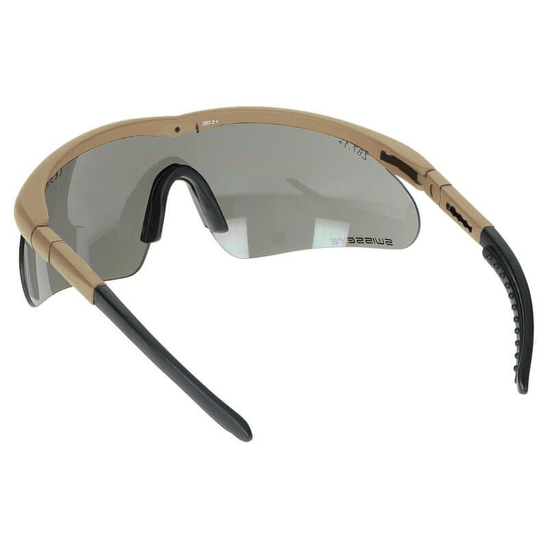SwissEye Raptor ballistic sunglasses in coyote color, featuring a sleek design and durable lenses for tactical use.