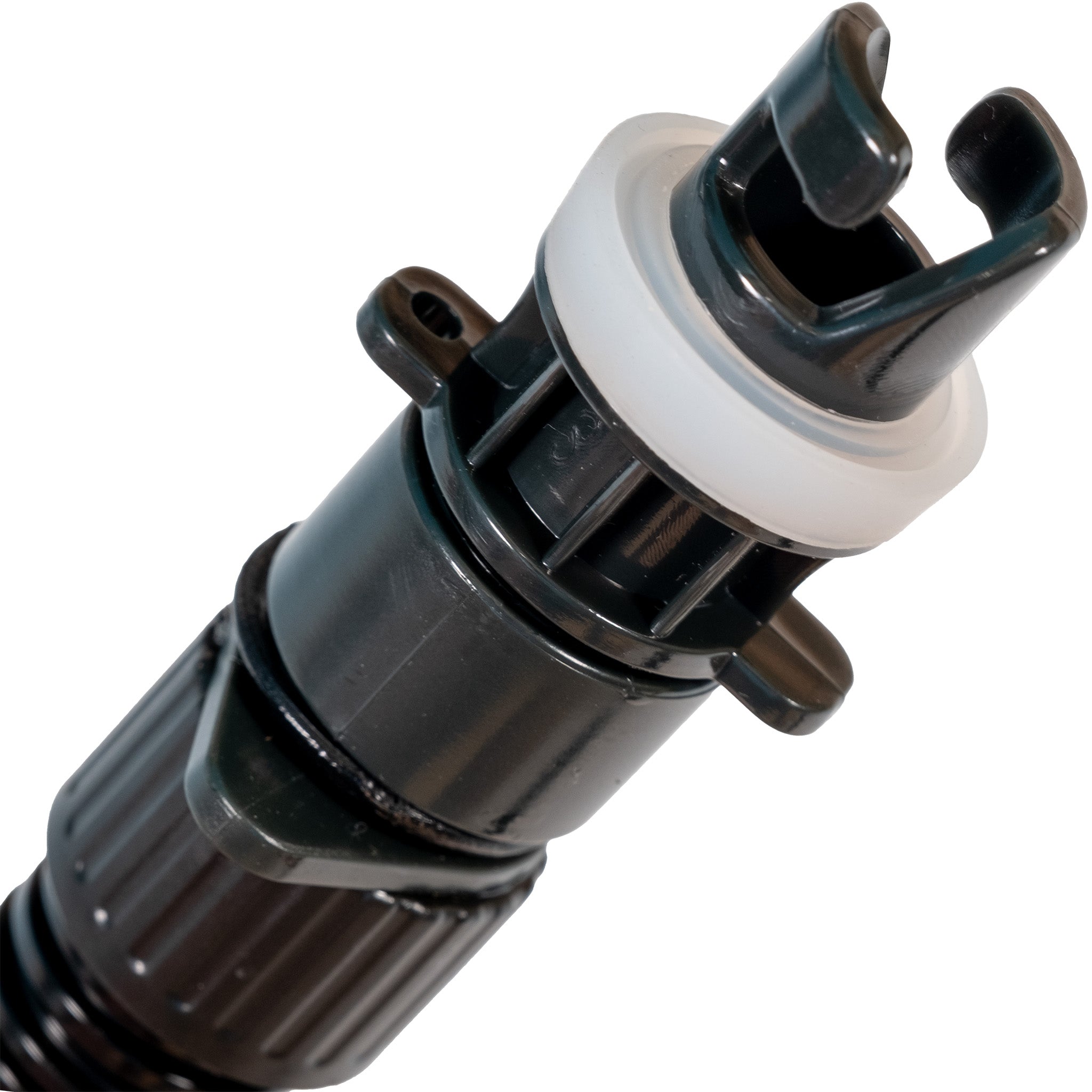 GoBoat high pressure electric air pump with digital display and nozzle for inflating boat tires and pontoons.