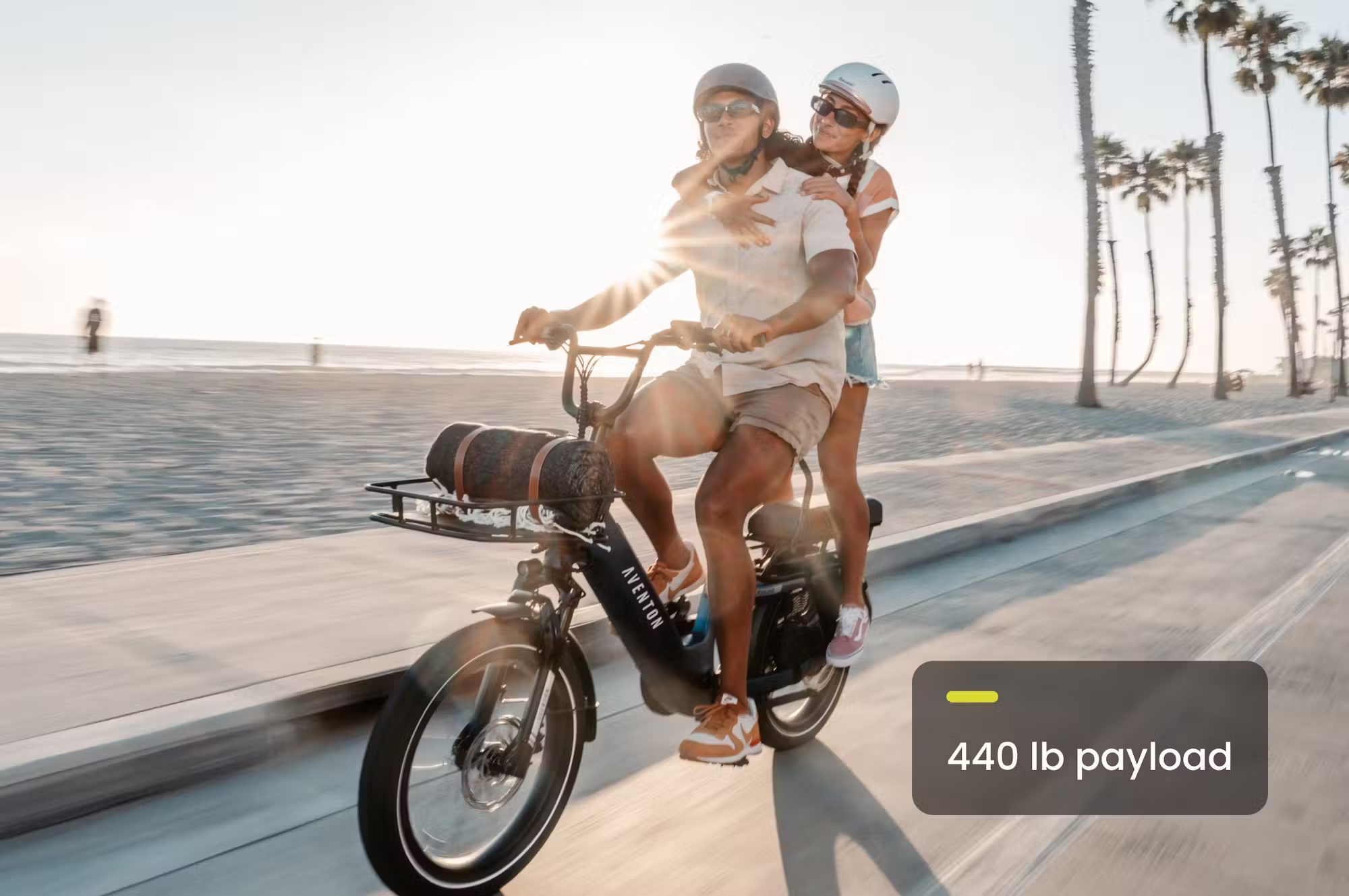 Rex E-Bikes Aventon Abound SR Cargo E-Bike with sturdy frame, cargo rack, and electric motor for urban transportation.