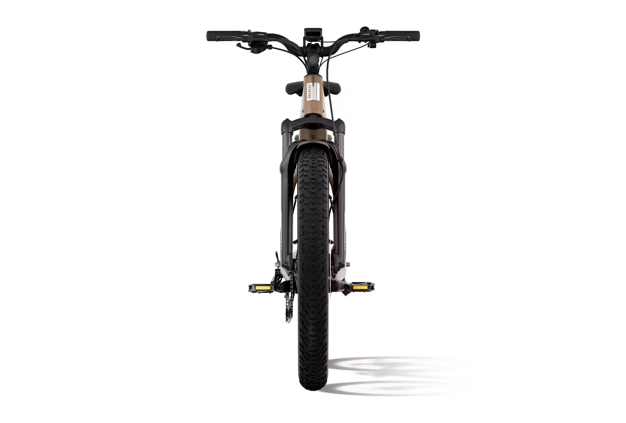 Rex E-Bikes Aventon Aventure.3 E-Bike step-through frame with battery and handlebars, ideal for comfortable city riding.