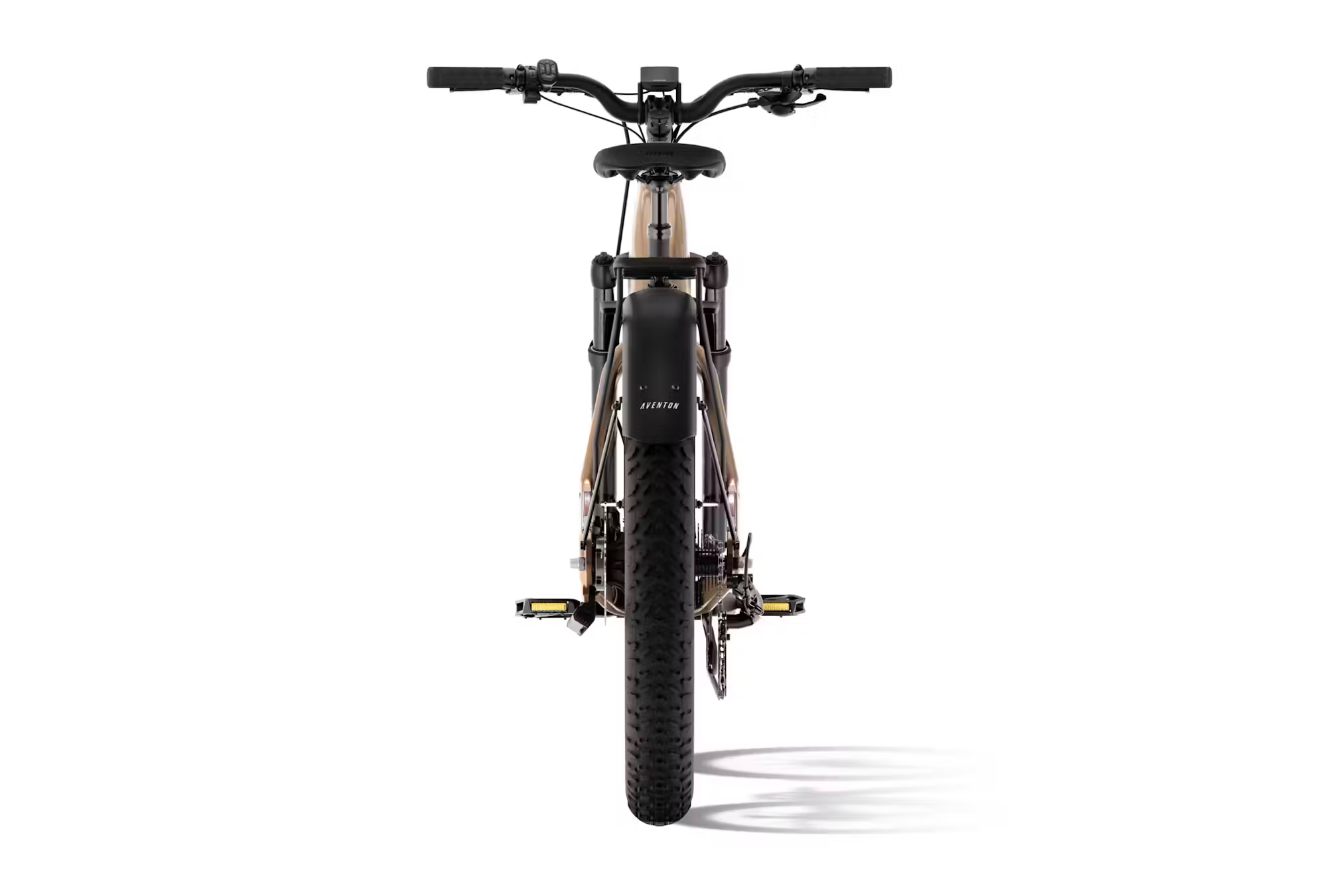 Rex E-Bikes Aventon Aventure.3 E-Bike step-through frame with handlebars and battery visible on a white background.
