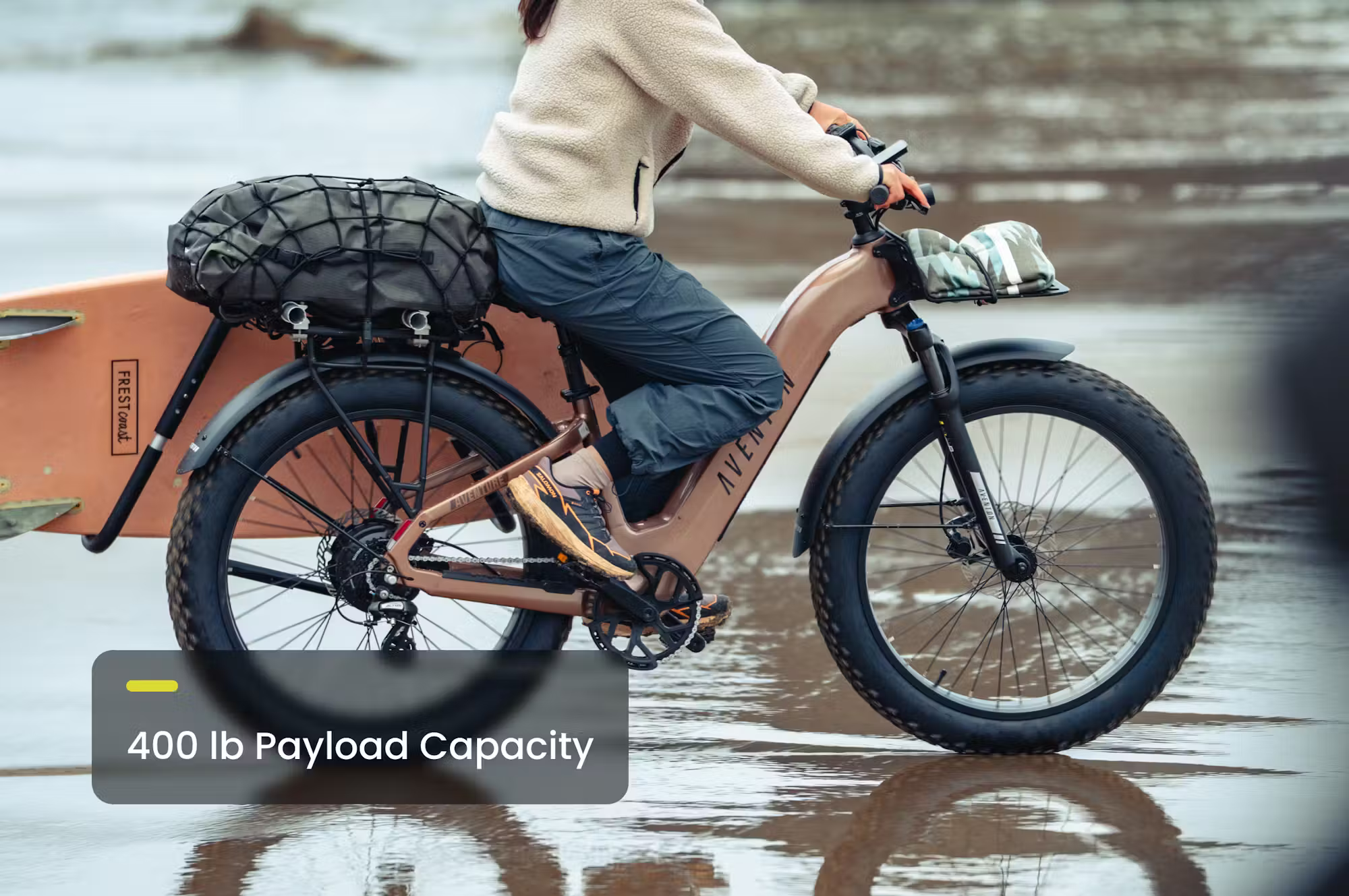 Rex E-Bikes Aventon Aventure.3 E-Bike step-through frame, sleek design, and handlebar view for comfortable city riding.