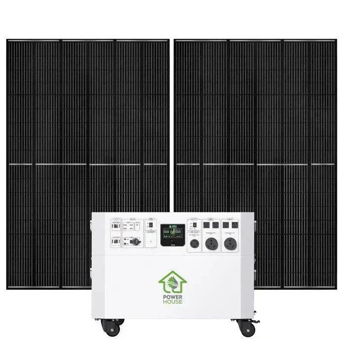 Green Vista Living Nature's Generator Powerhouse Gold solar generator kit with control panel and multiple power outlets.