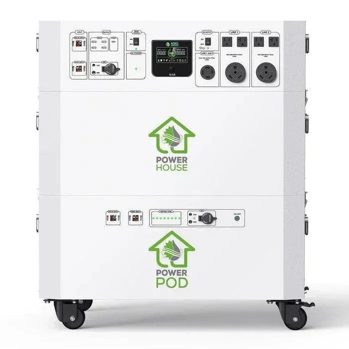 Green Vista Living Nature's Generator Powerhouse Platinum solar generator with multiple outlets and control panel for portable power.