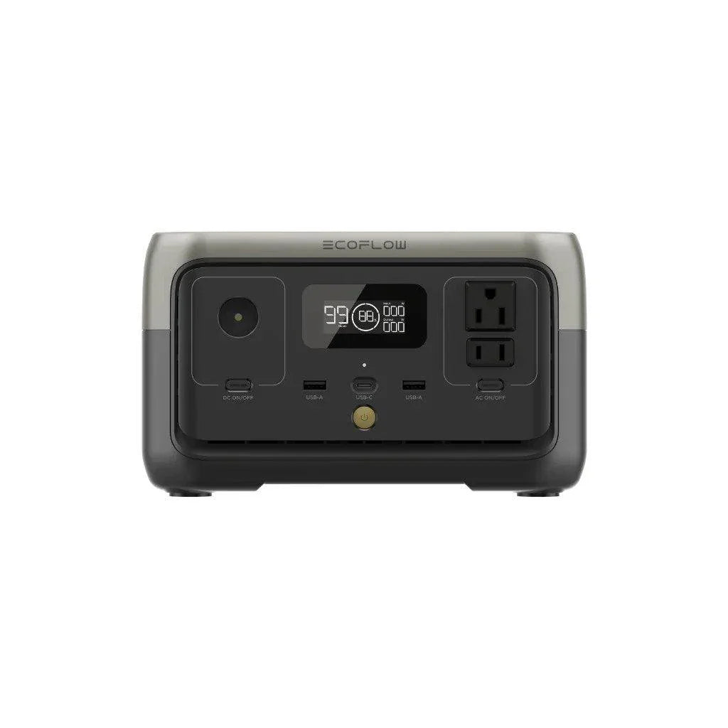 Green Vista Living EcoFlow RIVER 2 portable solar power station with multiple outlets and compact design for outdoor use