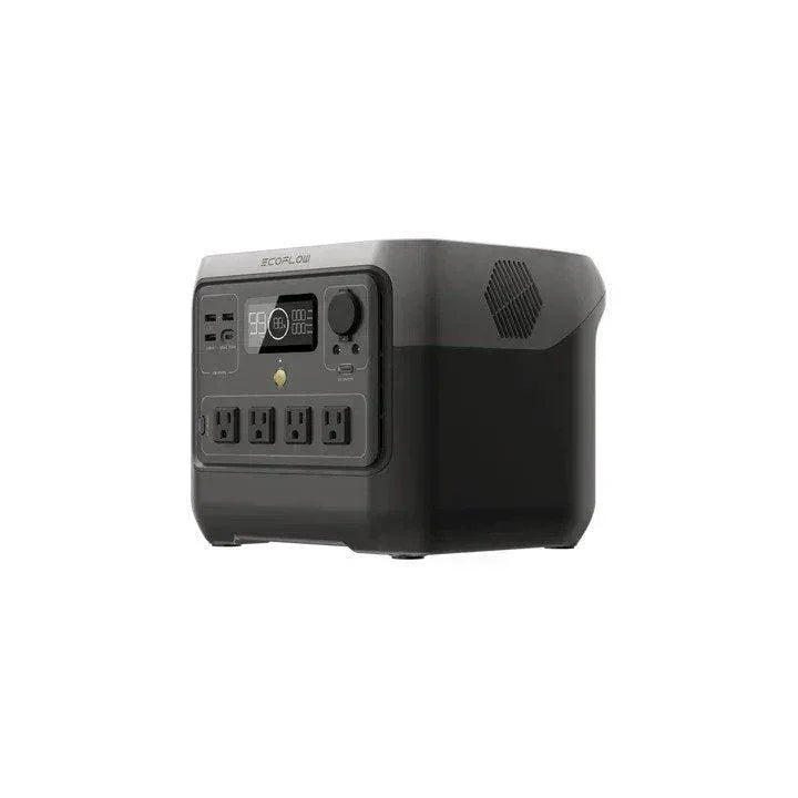Green Vista Living EcoFlow RIVER 2 Pro portable solar generator with multiple power outlets and a compact design.