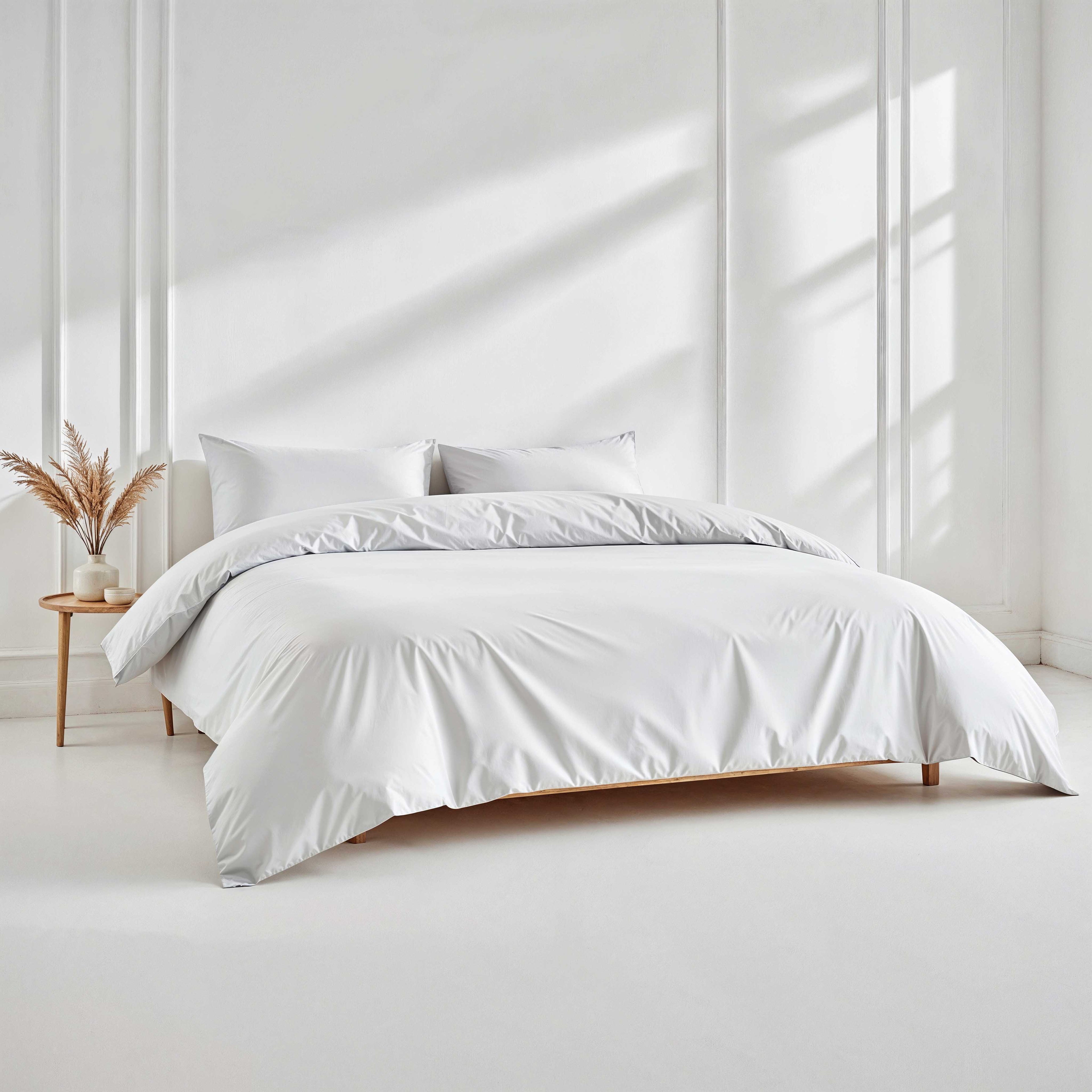 Luxurious Australian sateen duvet cover by Italic, showcasing smooth, glossy fabric with a neatly made bed in a modern bedroom setting.