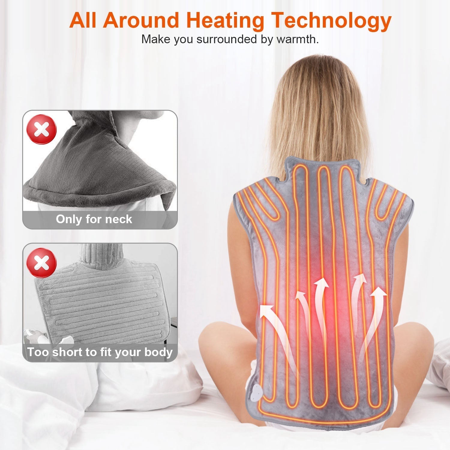 36.6x22in Electric Heating Wrap for Neck Shoulder Fast Heating Pad Mat Heated Neck Wrap for Back Pain Relief with 6 Temperature Settings 4 Timer Modes - OVERLANDERS Outfitter