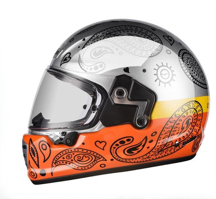Retro carbon fiber fiberglass helmet by Bean's Moto Booth featuring a sleek, vintage design with a glossy finish.