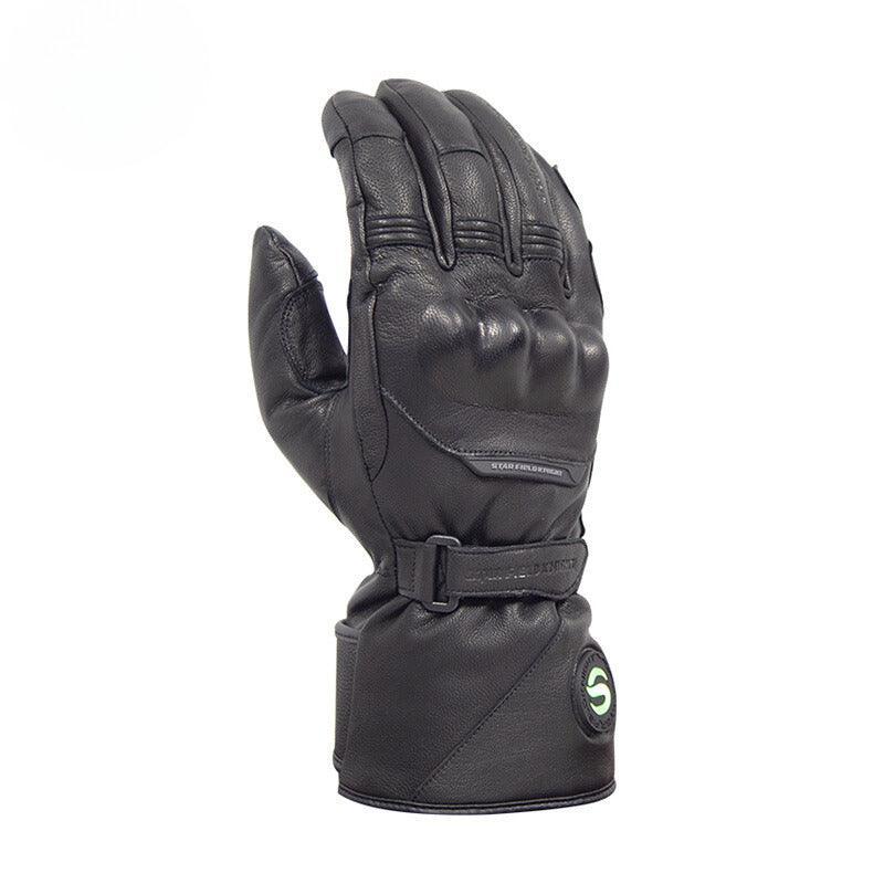 Bean's Moto Booth STAR FIELD KNIGHT™ heated motorcycle winter gloves, black with textured grip and adjustable straps, for cold weather riding.