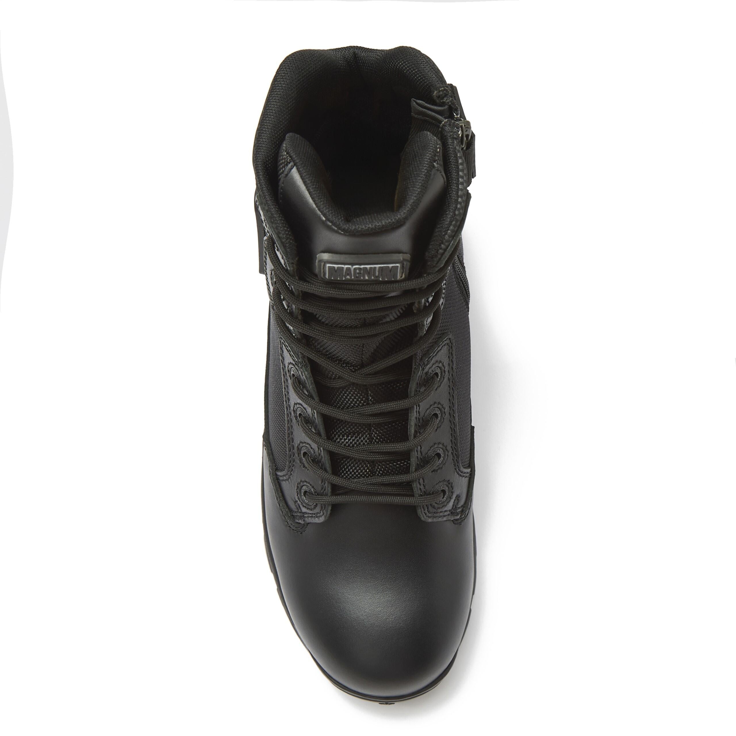 Magnum Boots STRIKE FORCE 8" waterproof boots with rugged design and laces, set on a textured surface.