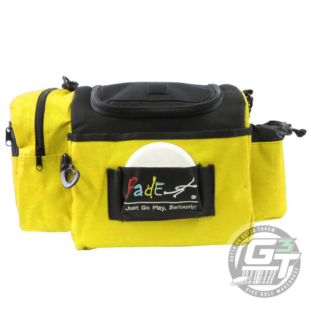 Fade Gear Crunch Box Disc Golf Bag by Gotta Go Gotta Throw in a stylish design, showcasing its compartments and straps.