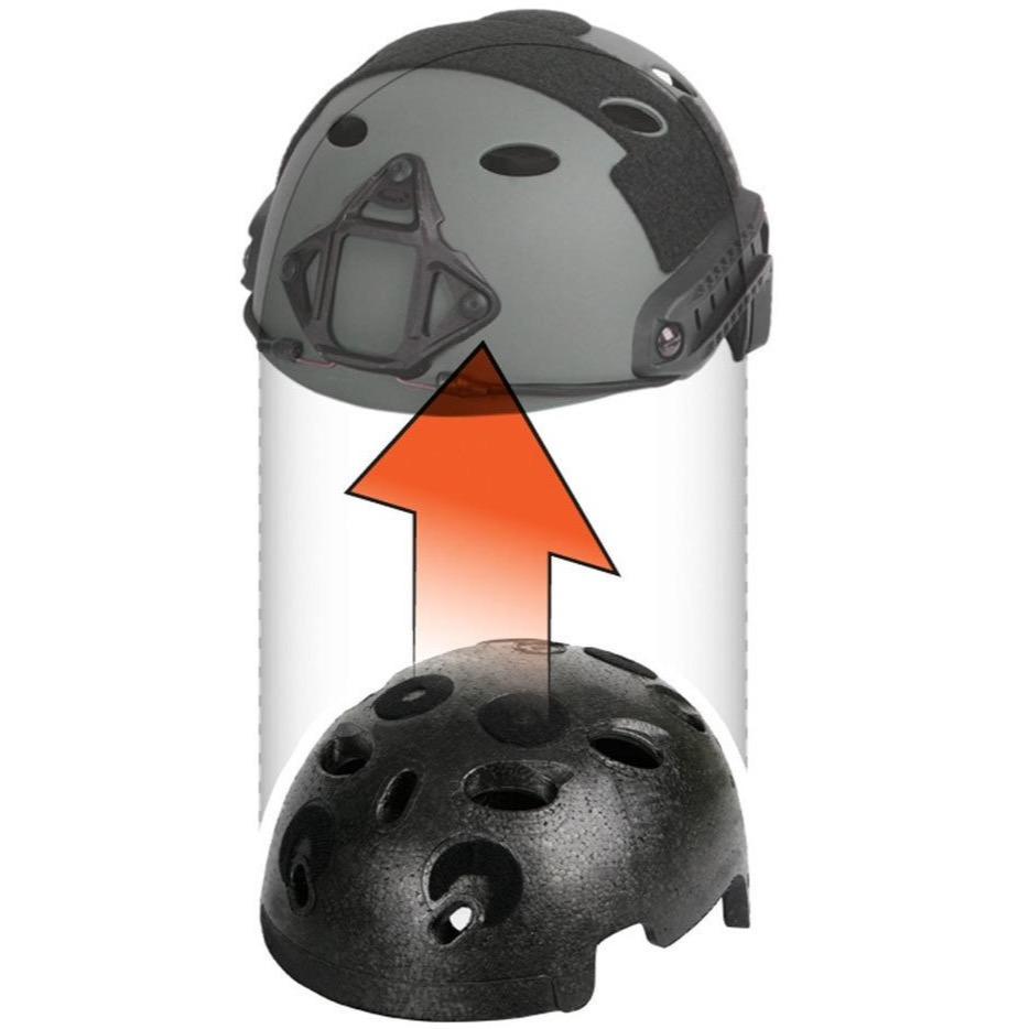 HCC Tactical FAST Vented Lux Liner with OCC Dial Fitband inside an Ops-Core helmet, showing breathable design and adjustable fit.