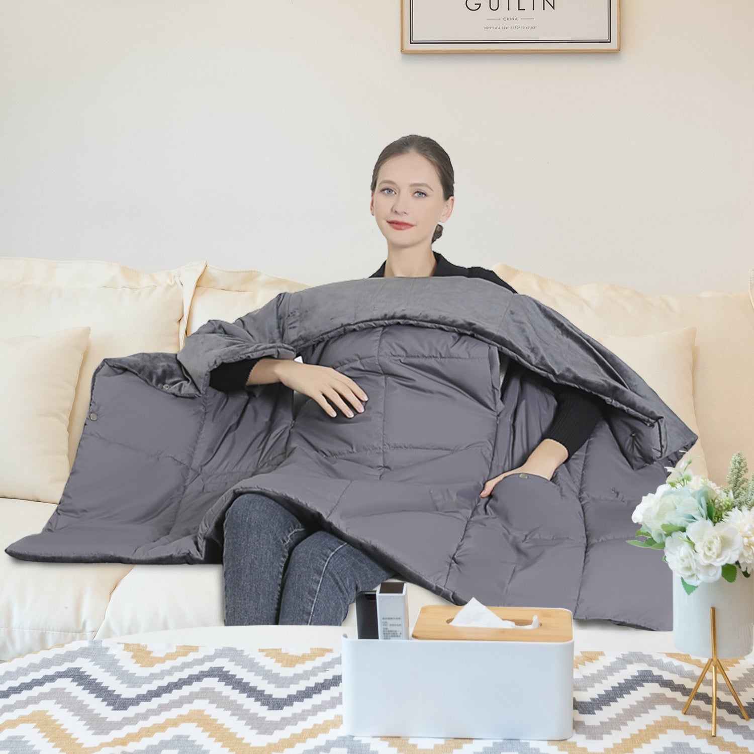 USB Heated Blanket Electric Heated Poncho Shawl Wrap Throw with Zipper Arm Holes Pocket 3 Heating Levels 6 Zones Dual Switch 5V/2A Machine Washable fo - OVERLANDERS Outfitter