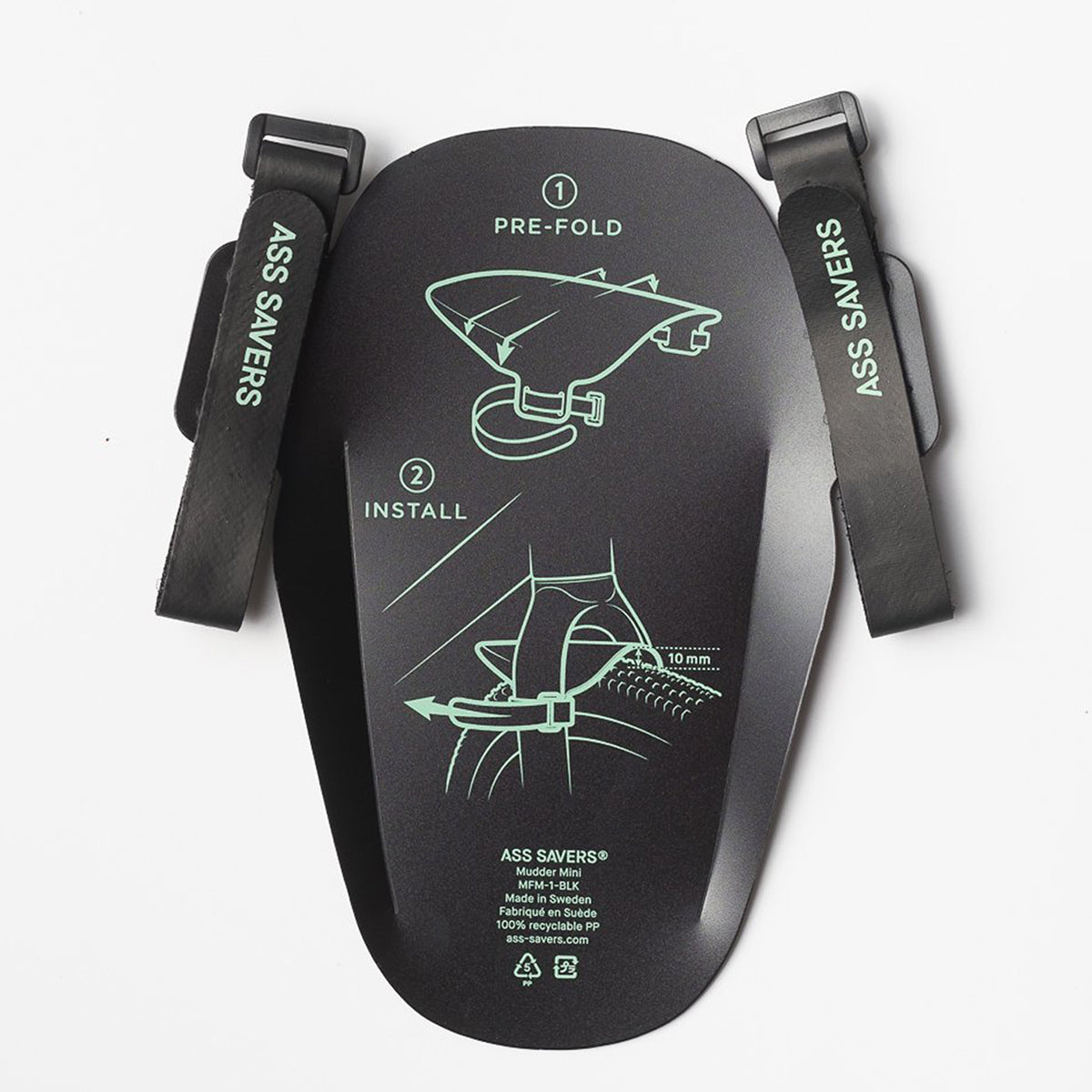 Black ZEITBIKE ASS SAVERS Mudder Mini front fender for bikes, fits 32-55mm tires, lightweight mud and splash protection.