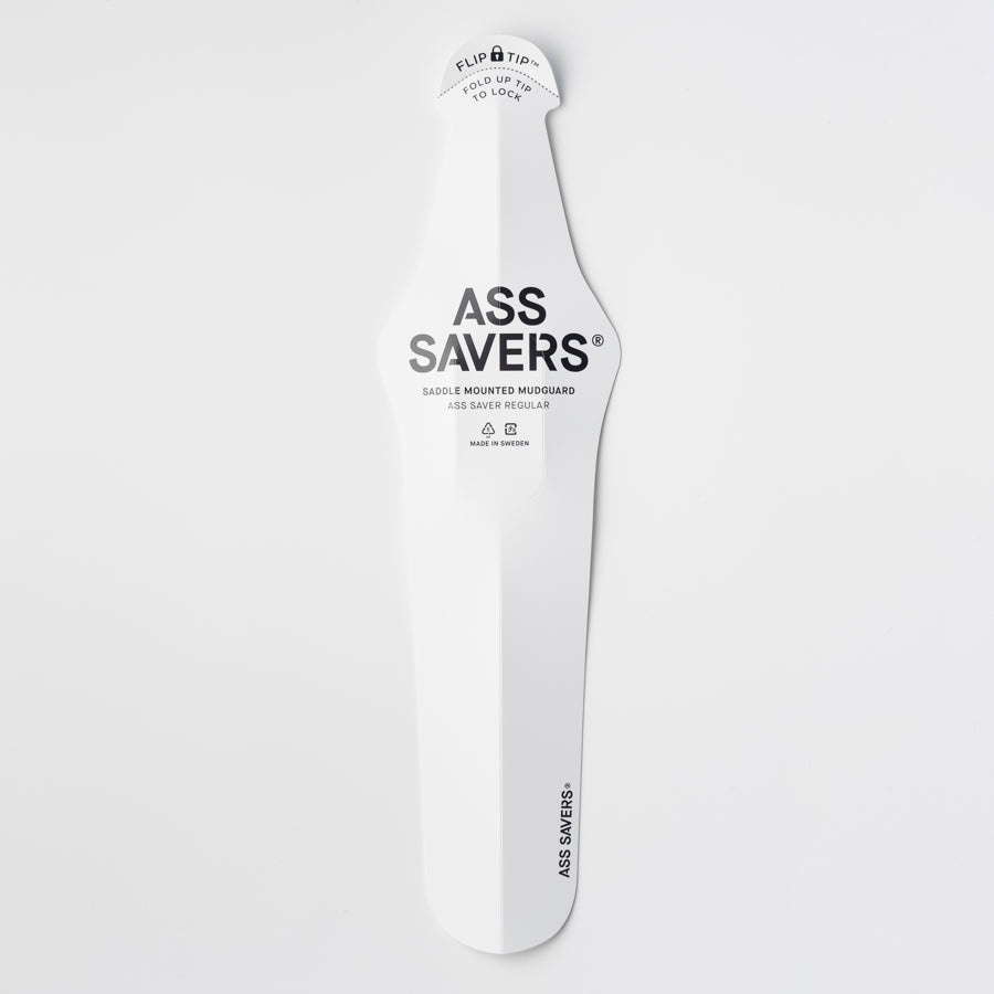 ZEITBIKE ASS SAVERS Regular Size rain fenders in white mounted on a bicycle wheel for protection from rain and mud splashes