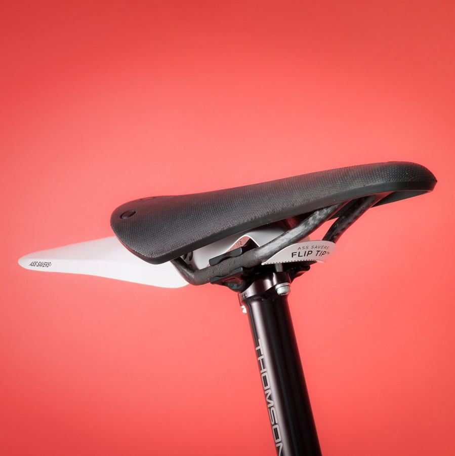 White ZEITBIKE ASS SAVERS BIG rain fenders for MTB and fat bikes, lightweight and durable bike mudguards.