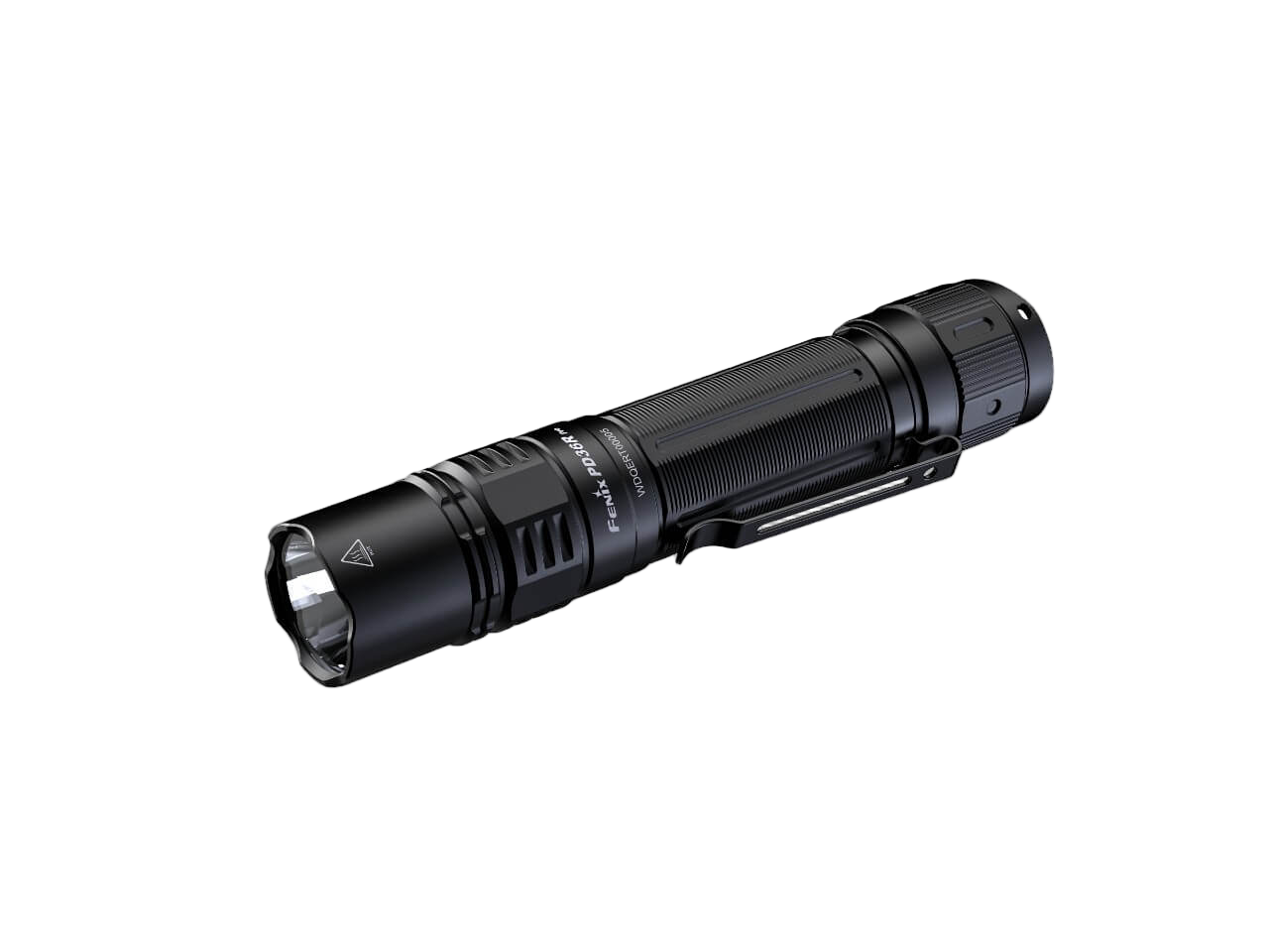 Fenix PD36R Pro tactical flashlight with 2800 lumens, compact design, black body, and textured grip for outdoor and tactical use.