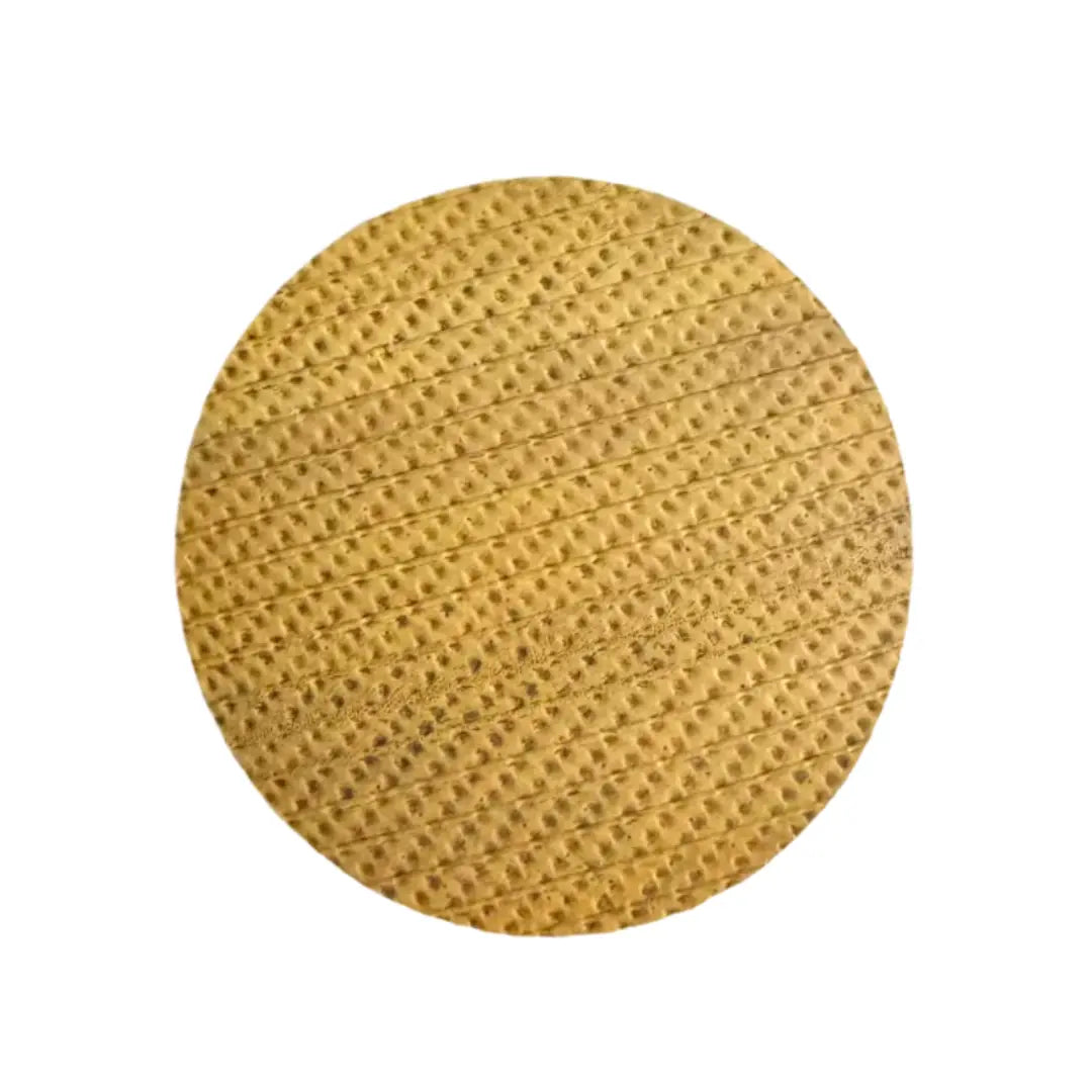Set of Recycled Firefighter Fire Hose Coasters, Supply Line Edition, vintage yellow color, durable and eco-friendly for protecting surfaces.