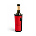Red Firehose Wine Bottle Cover by Recycled Firefighter, made from recycled firehose material, designed to protect and style wine bottles.