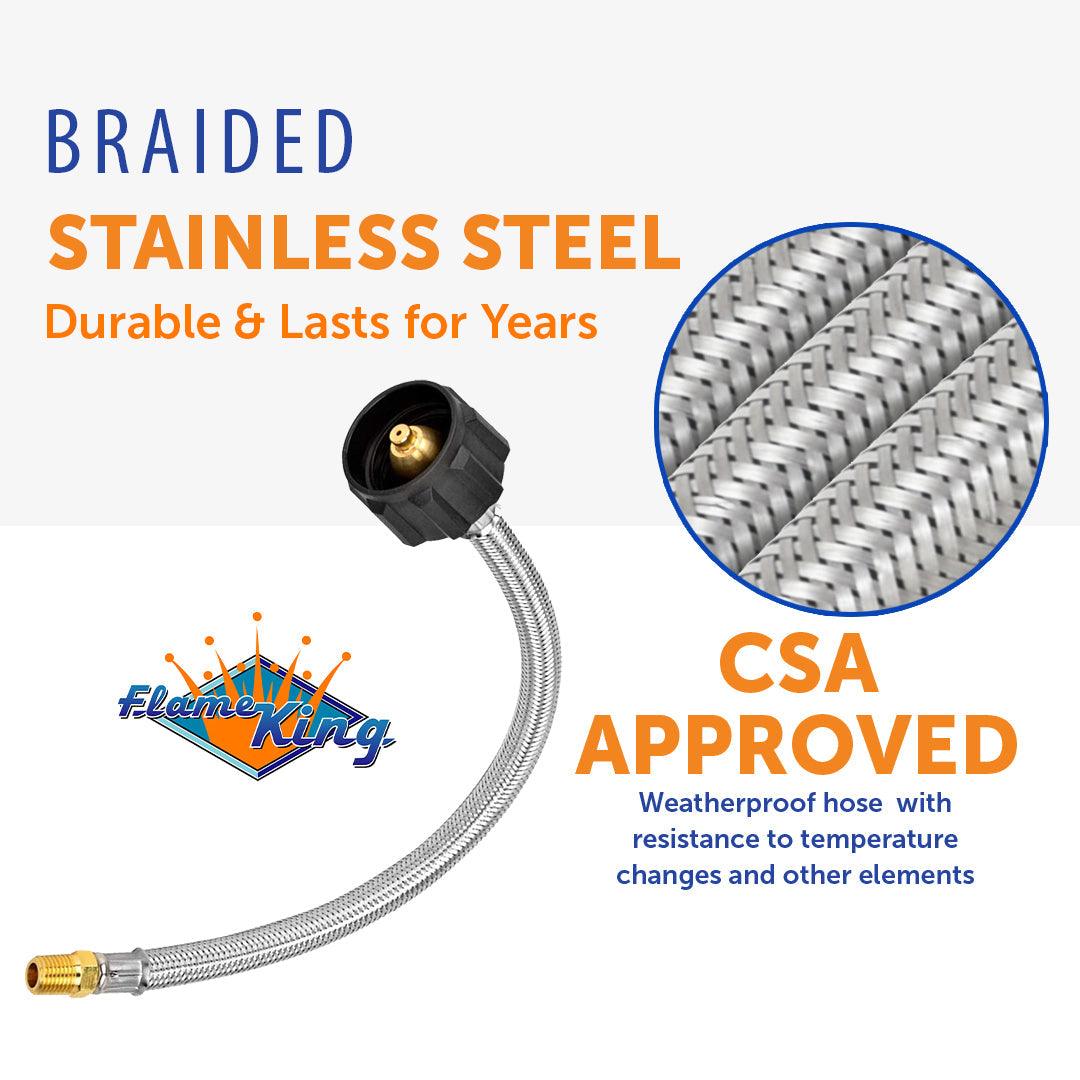 Flame King 1/4" NPT Stainless Steel Braided Propane Pigtail Hose 2 Pack for RV Regulators 12 inches - We The Collective