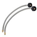 Two Flame King stainless steel braided propane pigtail hoses, 18 inches, with 1/4" NPT fittings for RV regulators.