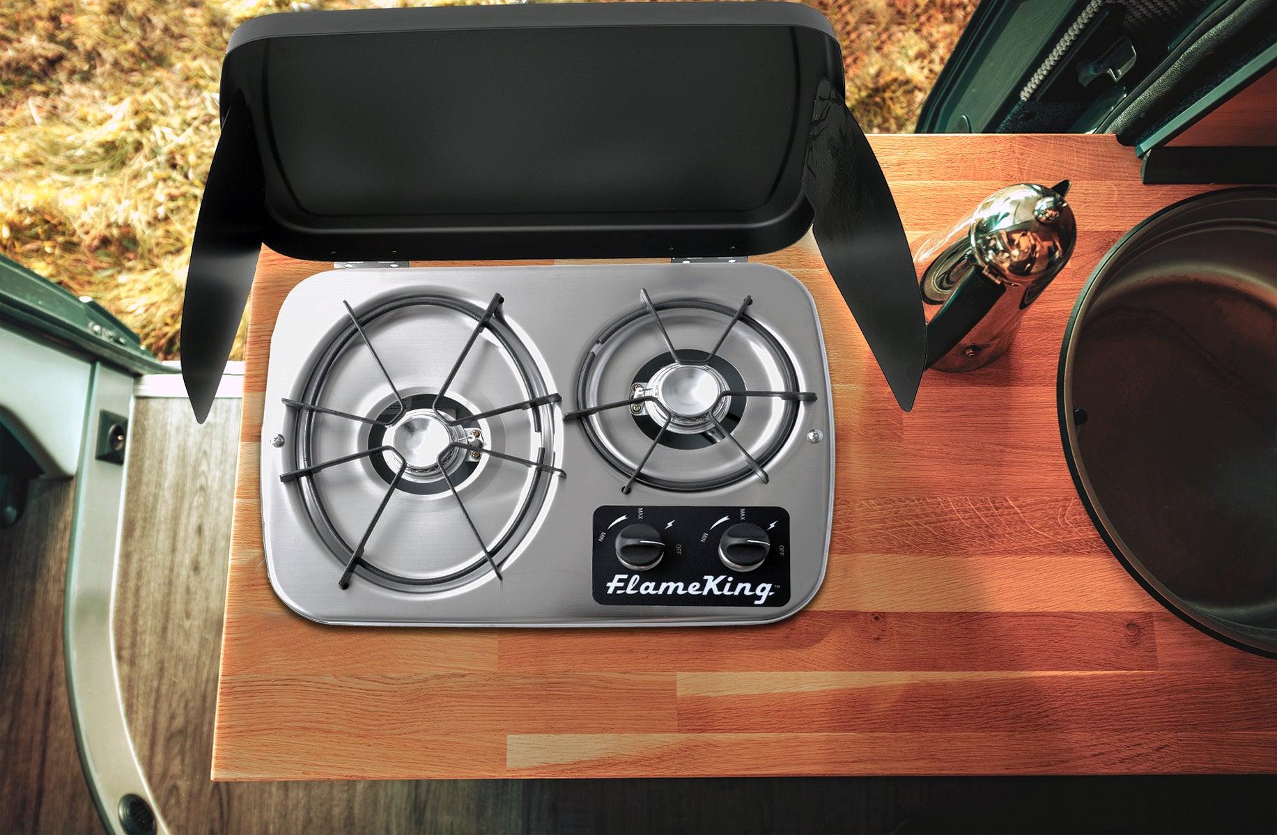 Flame King 2 Burner Built-In RV Trailer Stove with Wind Shield - We The Collective