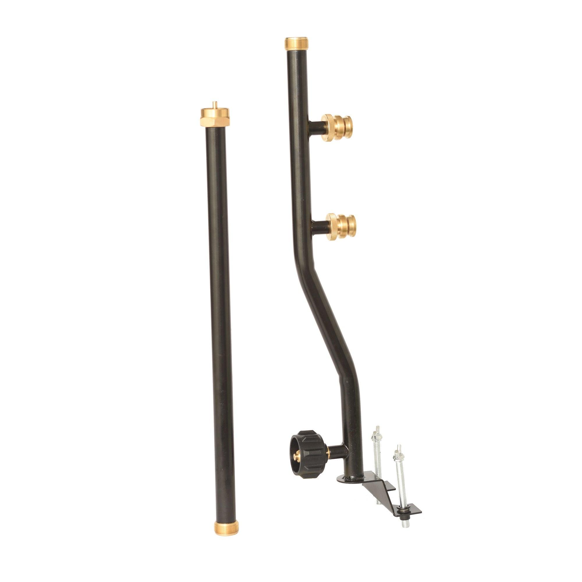 Flame King propane tank distribution post with 3 outlets for 20 to 1LB tanks, ideal for RV and trailer use.