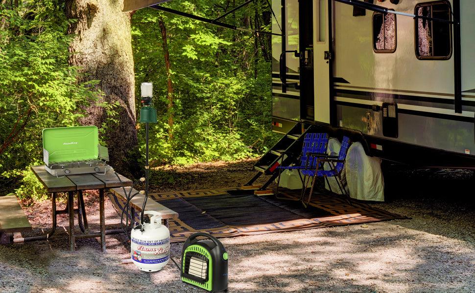 Flame King 3 outlets adapter for 20 to 1LB propane tank, designed for RV & trailer distribution post and pole stand.