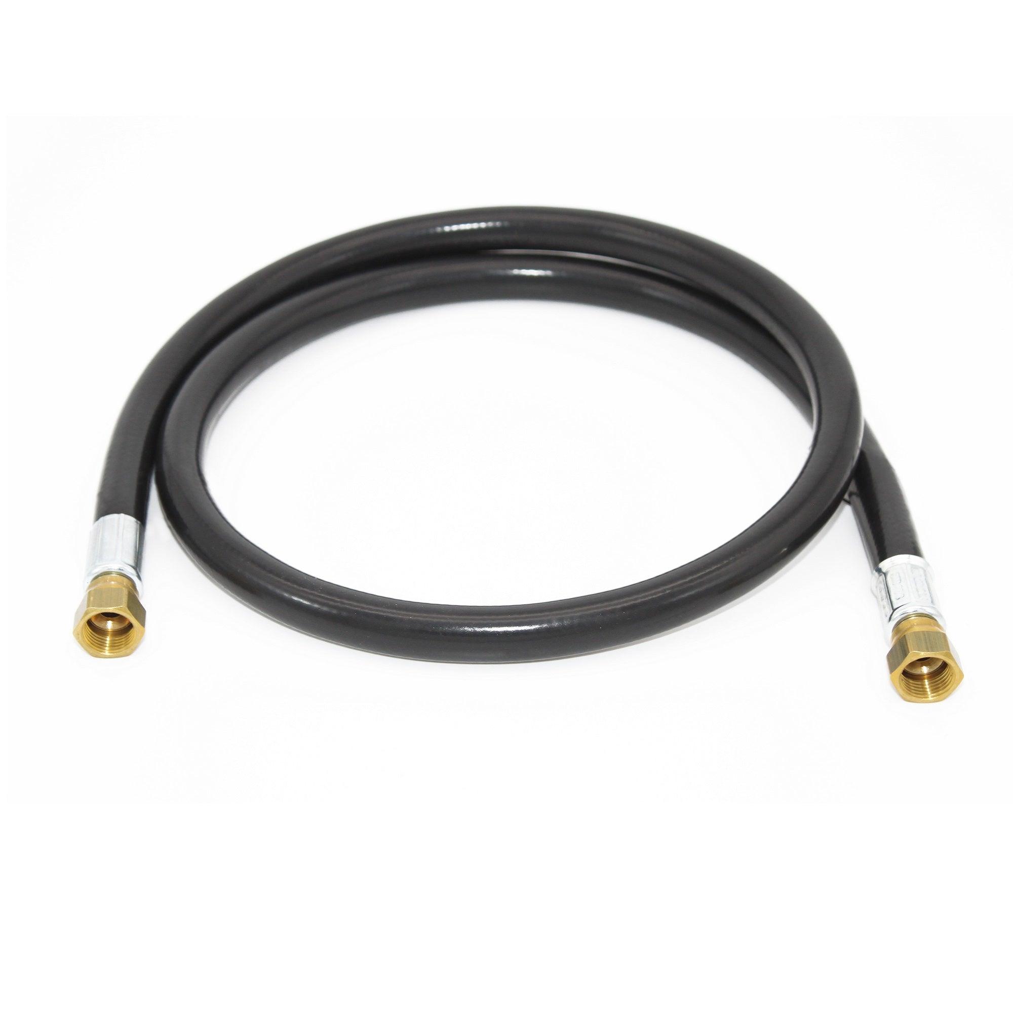 Flame King 48-inch thermo rubber RV slide out hose assembly with 3/8'' ID female connectors showcased on a white background.