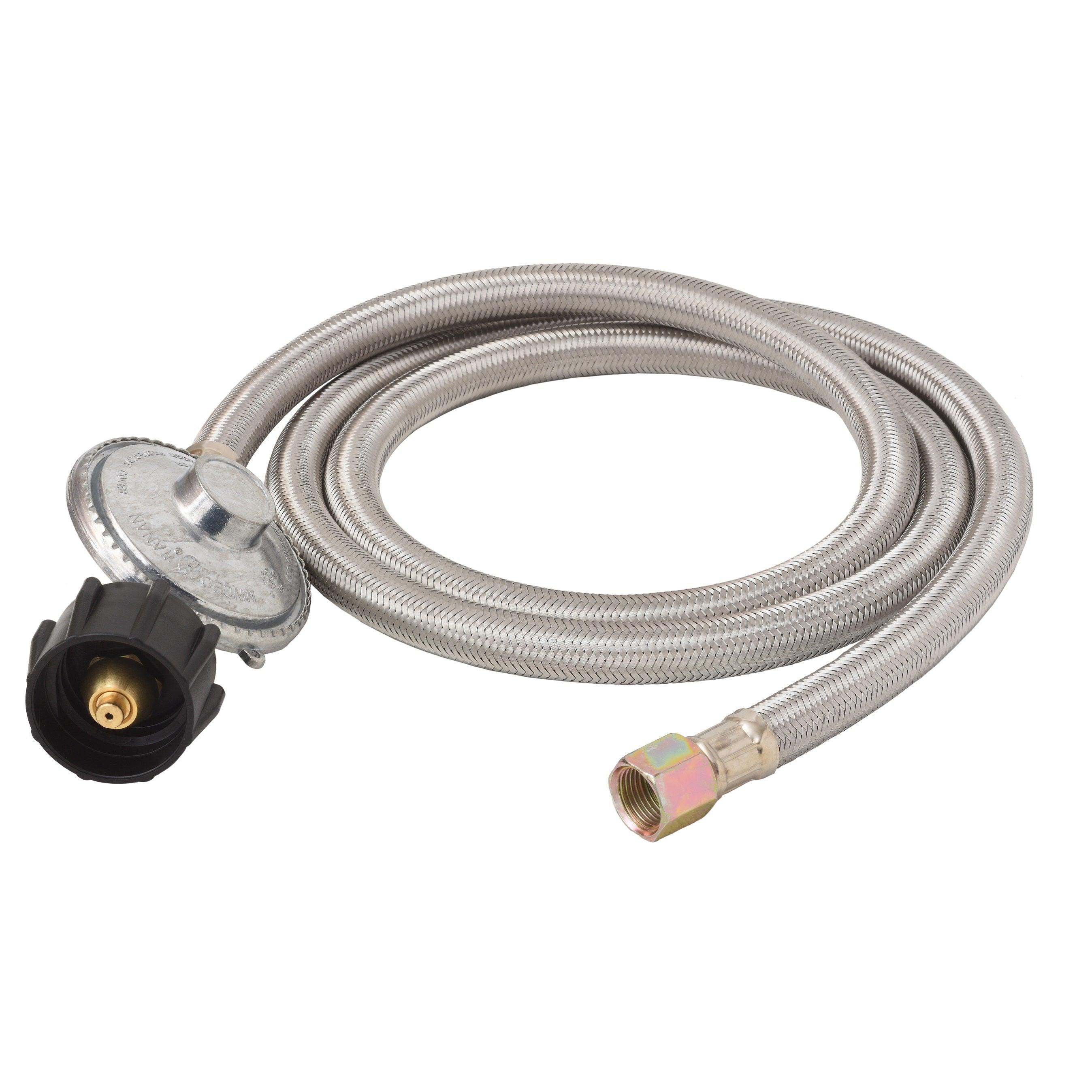 Flame King 5 FT QCC to 3/8″ Female Flare Nut w/Regulator-Steel Braided Hose - We The Collective