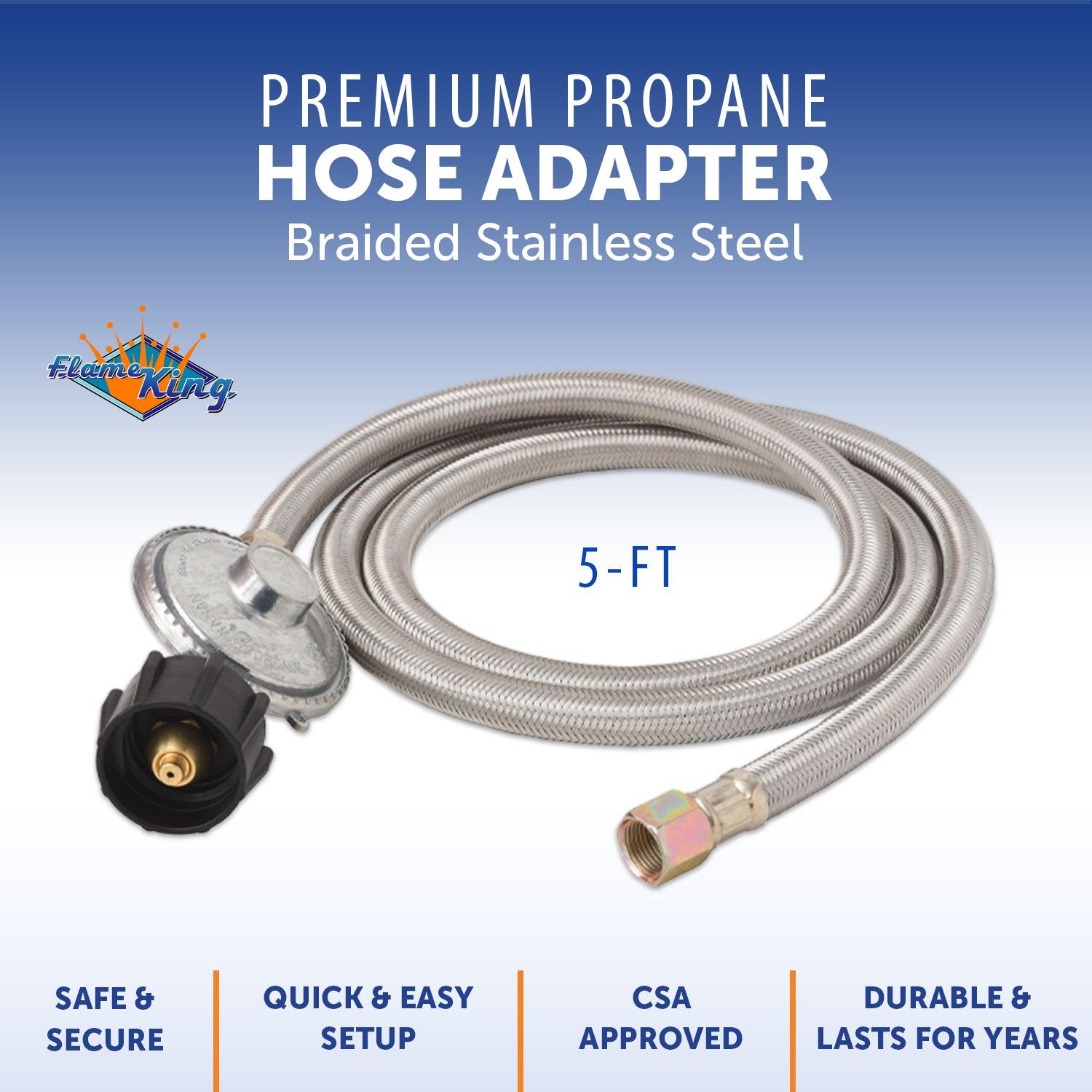 Flame King 5 FT QCC to 3/8″ Female Flare Nut w/Regulator-Steel Braided Hose - We The Collective