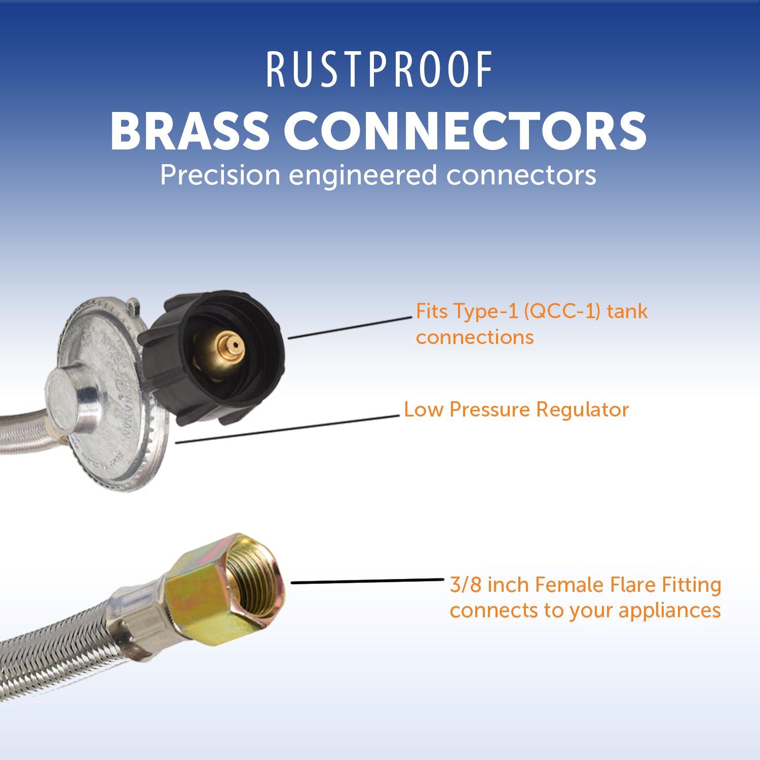 Flame King 5 FT QCC to 3/8″ Female Flare Nut w/Regulator-Steel Braided Hose - We The Collective