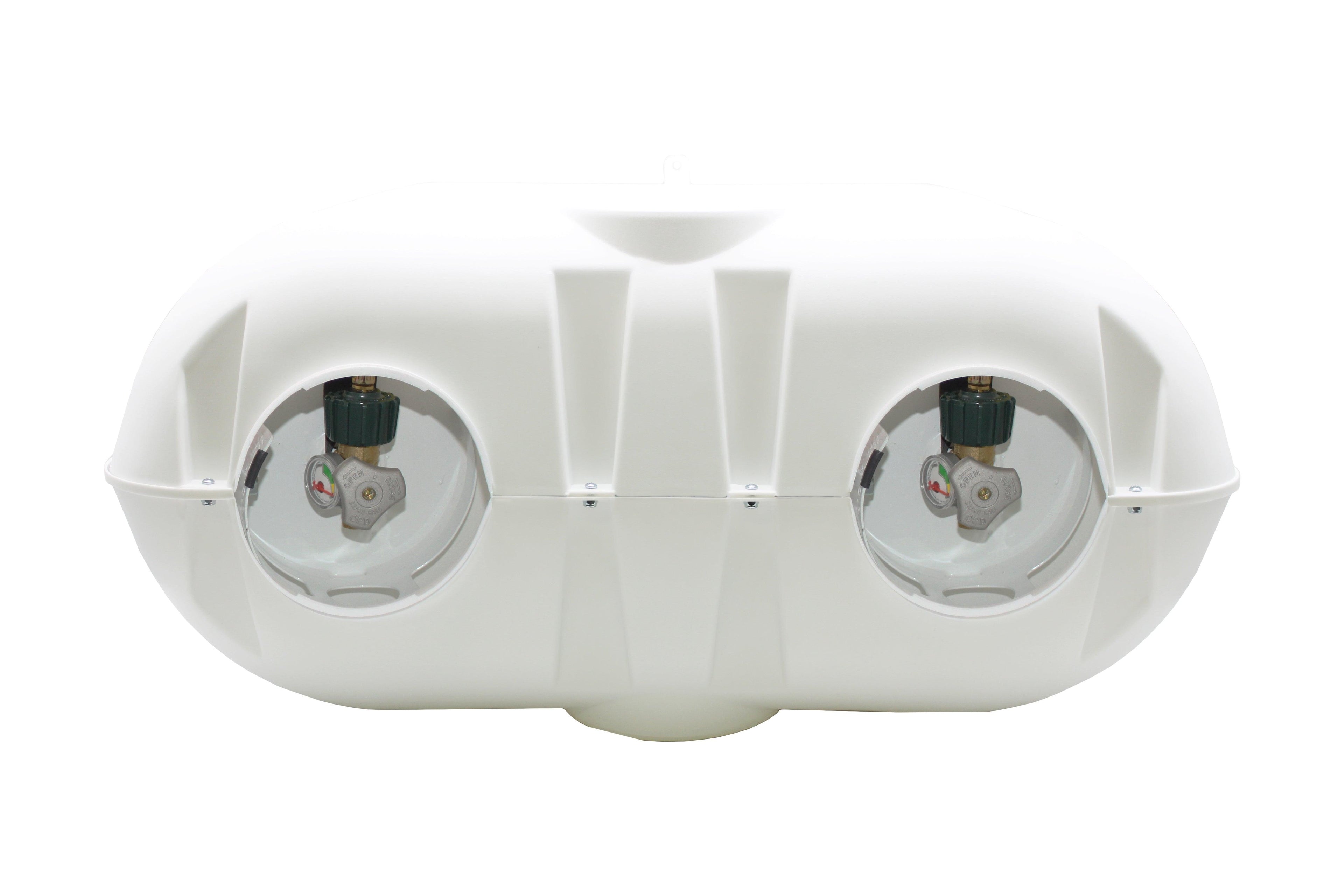 Flame King Dual 30LB LP Propane Tank Light Plastic Heavy Duty Cover RV Trailer White - We The Collective
