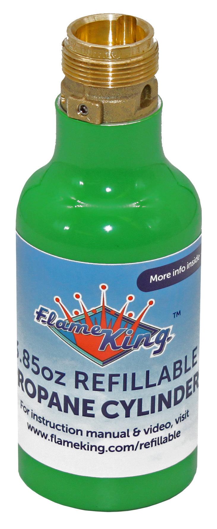 Flame King Eco-Friendly 1/4 lb refillable mini propane tank cylinder, compact and portable for outdoor cooking and camping.