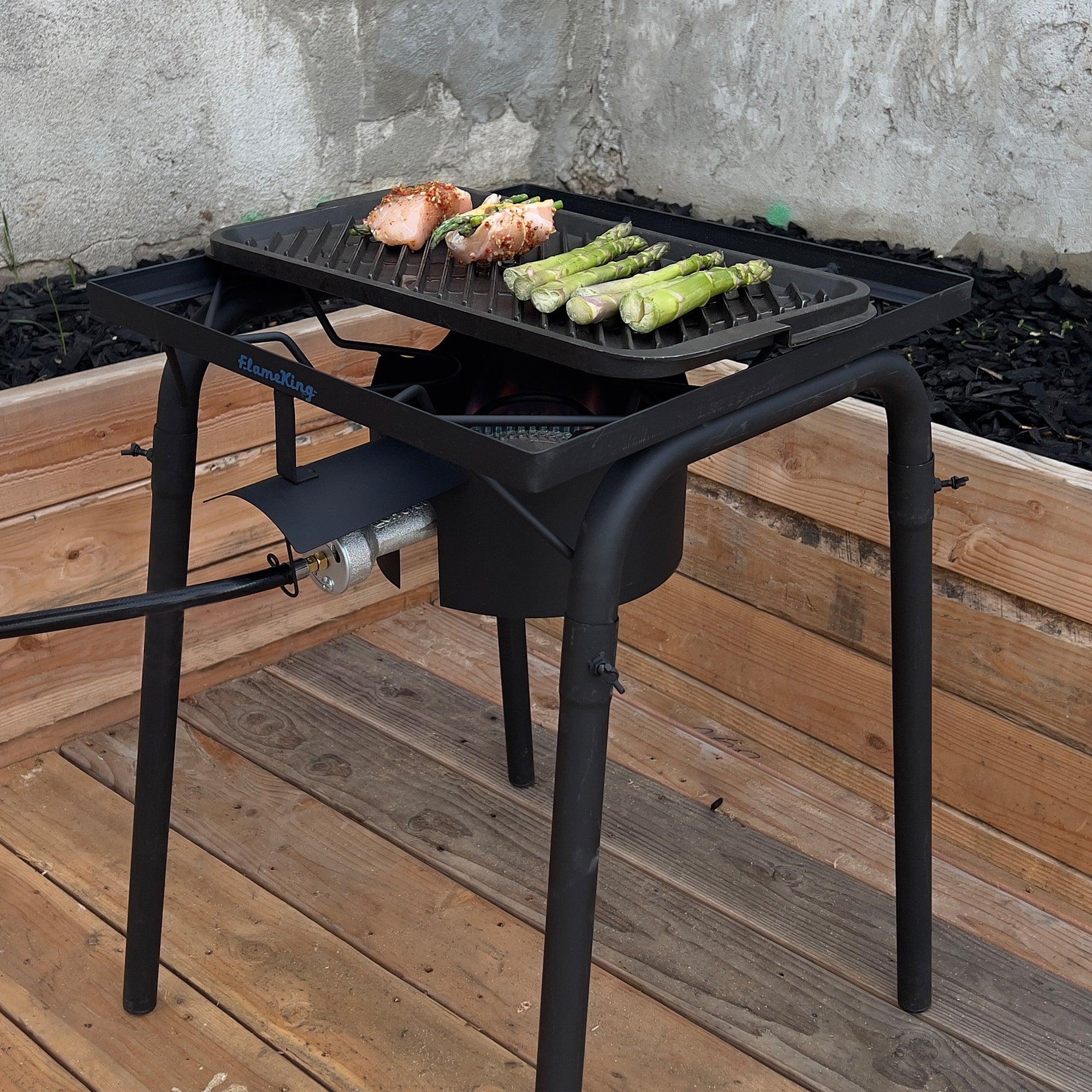 Flame King heavy-duty propane gas single burner cooker with 100,000 BTU, suitable for camping outdoor cooking.