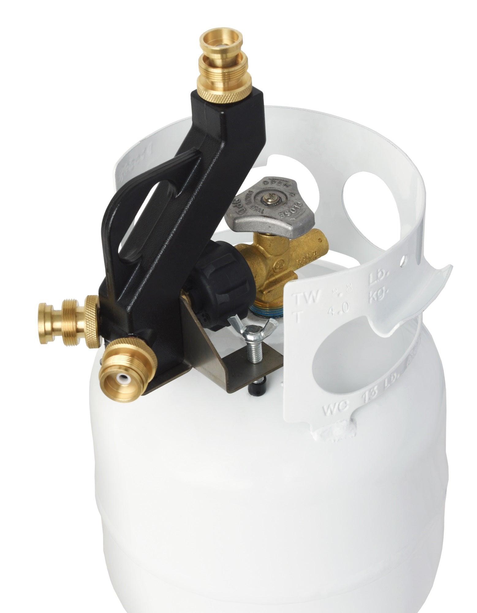 Flame King Mini 3-Ports Distribution Tree for camping, showing the compact, durable metal structure with three connection ports.
