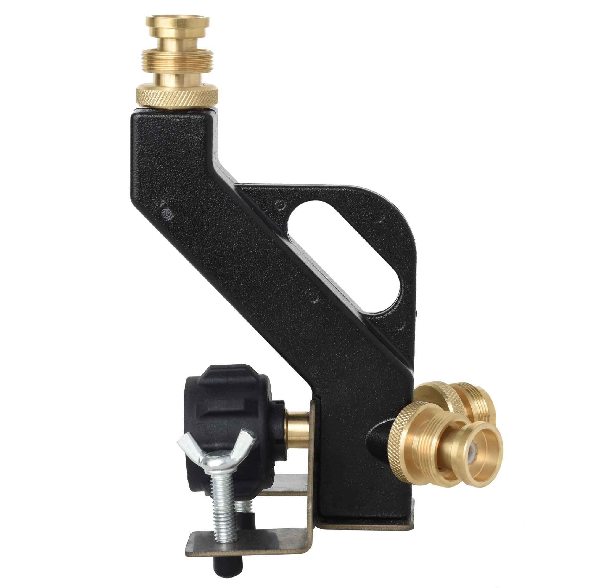 Flame King Mini 3-Ports Distribution Tree for camping, showing multiple gas outlets and control valve for portable camping stoves.